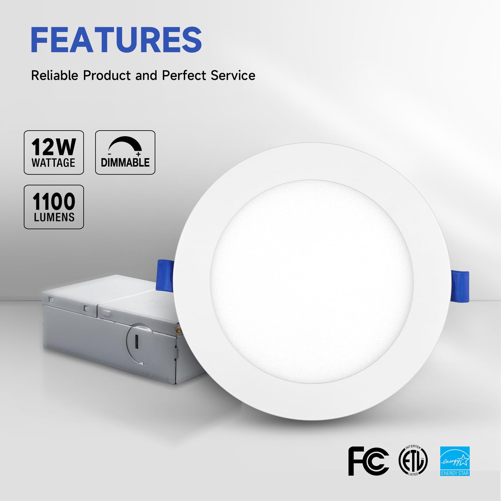 Ecoeler 6 Inch Ultra Thin Led Recessed Ceiling Lights, Smooth Trim Canless Downlight,12W 1100Lm 5000K Daylight, Dimmable, Wafer