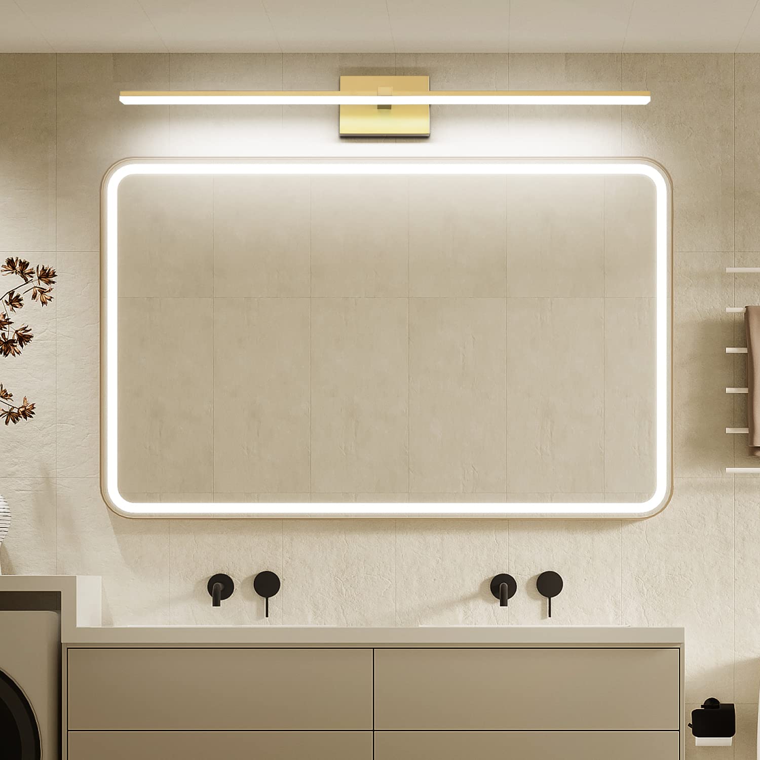 Zuzito Bathroom Vanity Light 48 Inch Modern Gold Dimmable Led Vanity Lighting Fixtures Over Mirror For Bath