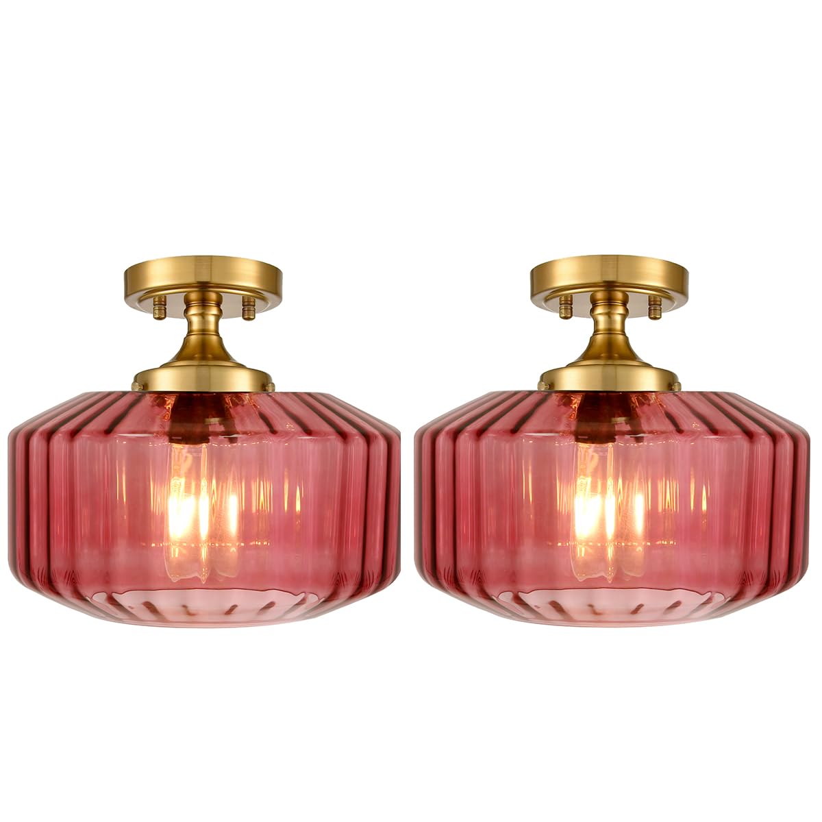 Qepeety 2 Pack Ceiling Light Gold Modern Ceiling Light Fixtures With Purple Glass Shade  Indoor Globe Flush Mount Lighting For Hallway  Kitchen  Entryway  Bulb Not Included
