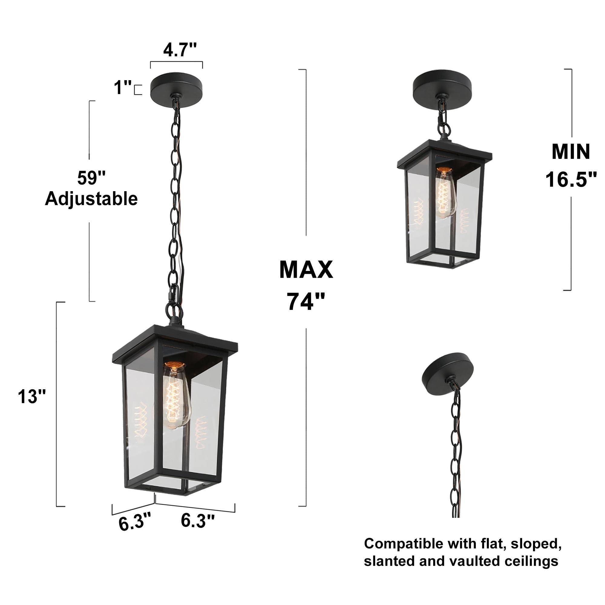 Classy Leaves Black Outdoor Pendant Light Fixture, Adjustable Chain, Clear Glass Shade