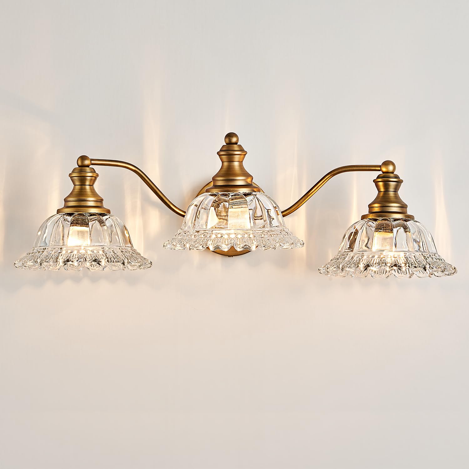 Xiedun Vintage Bathroom Vanity Light Fixture, 3 Lights Bathroom Lighting Matte Antique Brass Finish With Crystal Glass Shade, Vi