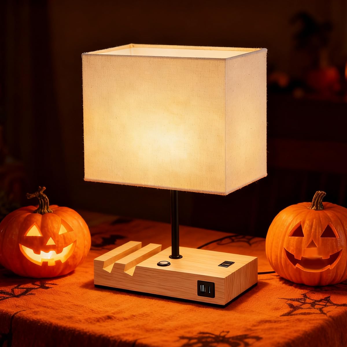 HoperBriwght Touch Nightstand Lamp with USB C Port, Charging Station, Wood, Model TNL, Bulb Included