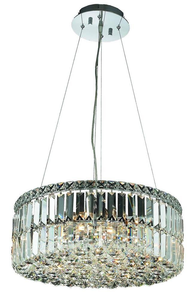 Elegant Lighting 2030D20C/RC 12-Light Crystal Pendant, 20in x 7.5in, Chrome Finish, Clear Crystal