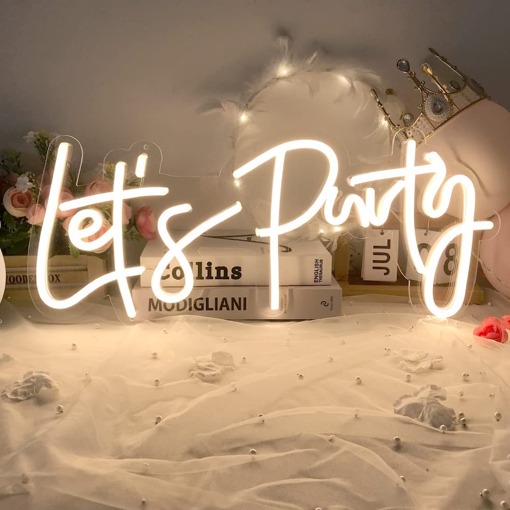 DIVATLA Lets Party Neon Sign for Party Decor, Large 23X10 Light Up Lets Party LED Signs for Birthday, Prom, Wedding, Celebratio