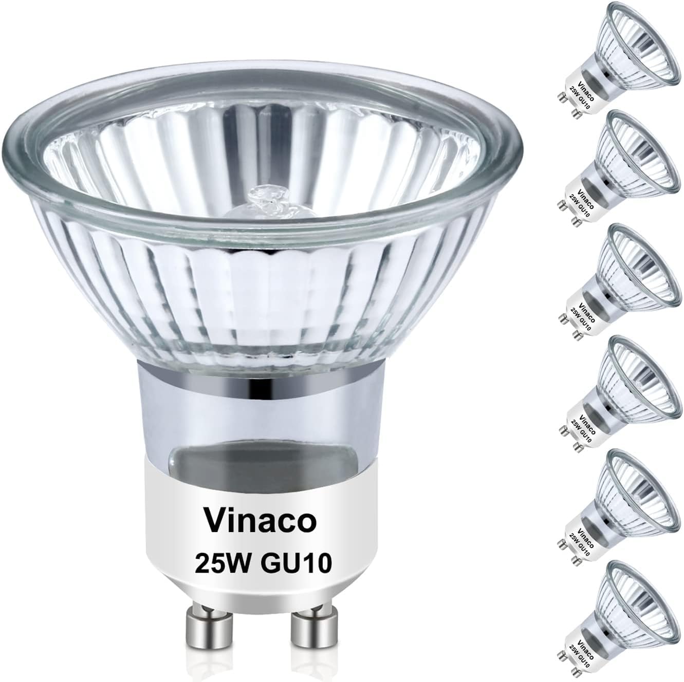 Vinaco Gu10 Bulb, 6 Pack Mr16 Gu10 120V 25W Long Lasting, Gu10 Halogen Bulb Warm White 2800K, 25W Gu10 Dimmable With Gu10 Base F