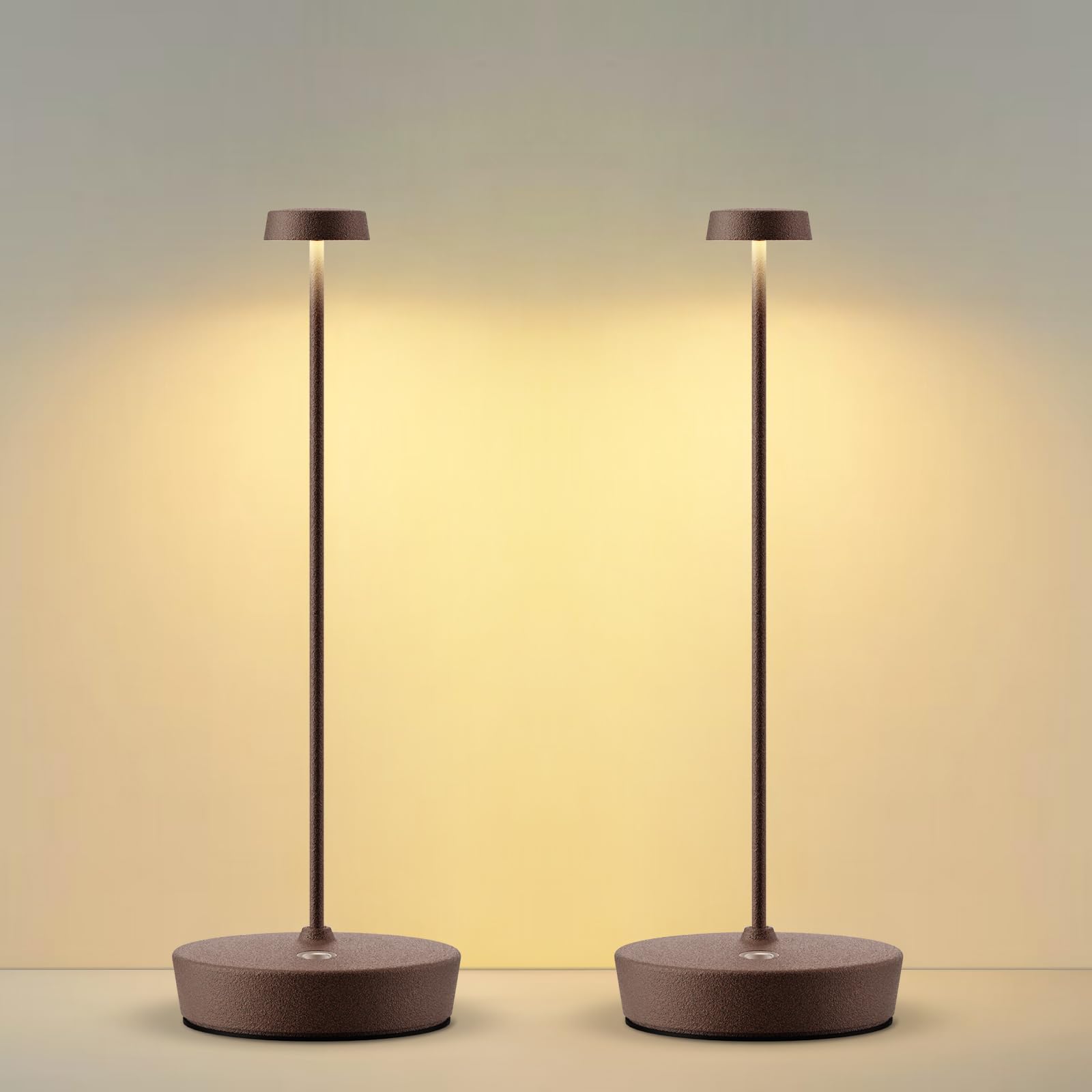 Sikevht 2Pack Cordless LED Table Lamp,Rechargeable Battery Desk Lamps, 3 Color Stepless Dimmable Metal Battery Table Lamps, Port