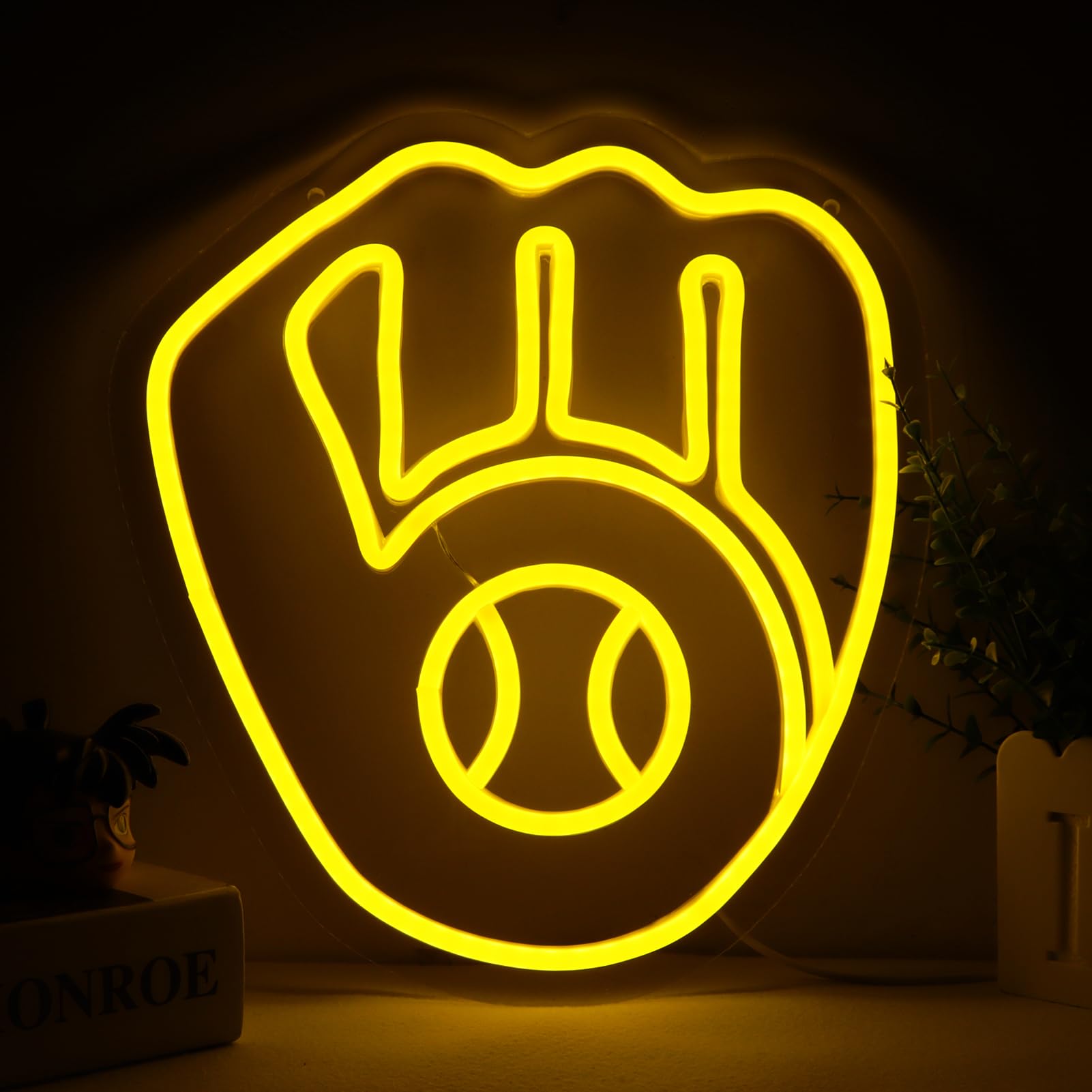 Balanar Neon Sign - Baseball Glove Model, 11.02in x 12.2in, Acrylic, Yellow, Garage or Man Cave Decor