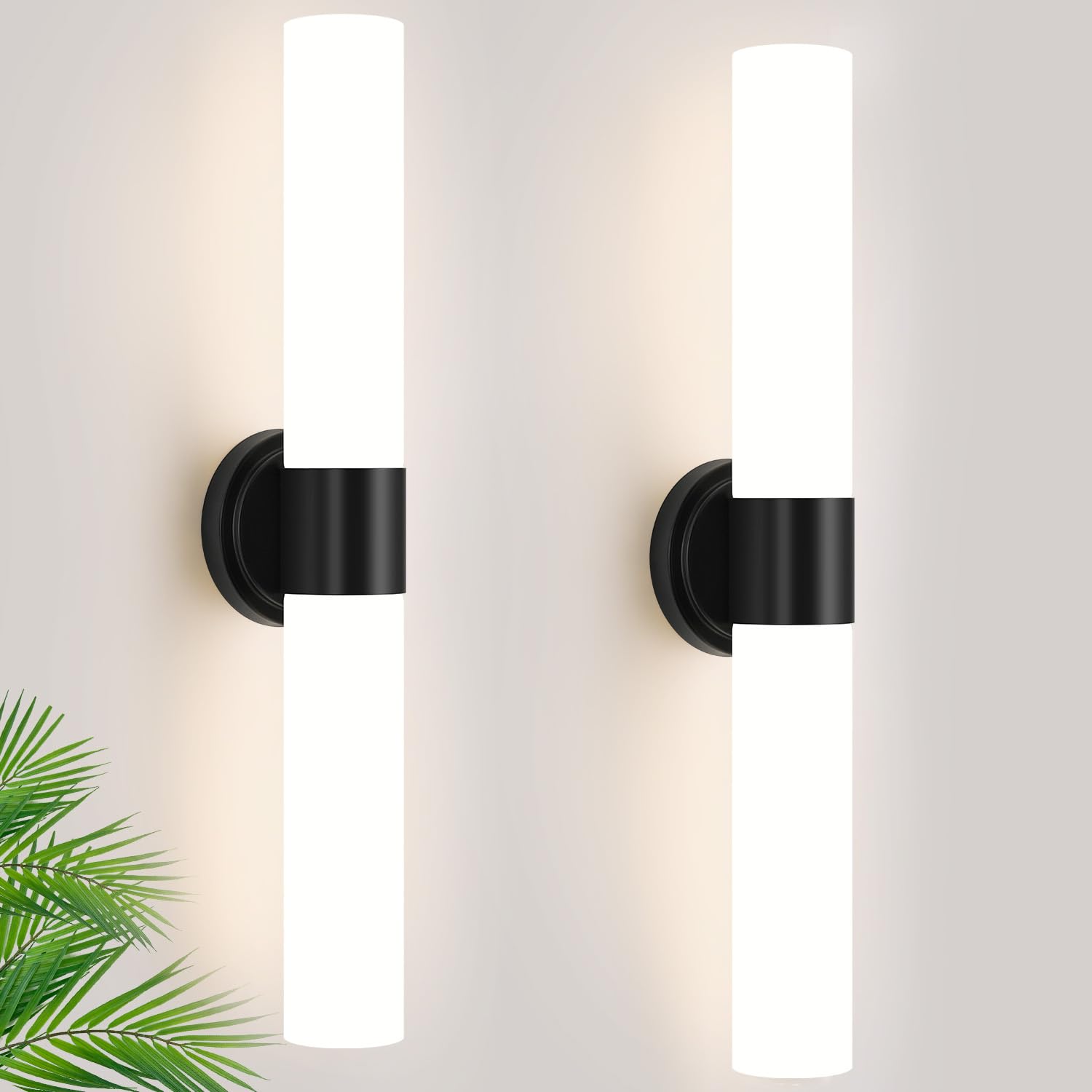 Meybiok Wall Sconces Set of 2, Modern Matte Black & Milky White Glass, Model LTW067, Perfect for Bathroom, Bedroom, Living Room, Hallway
