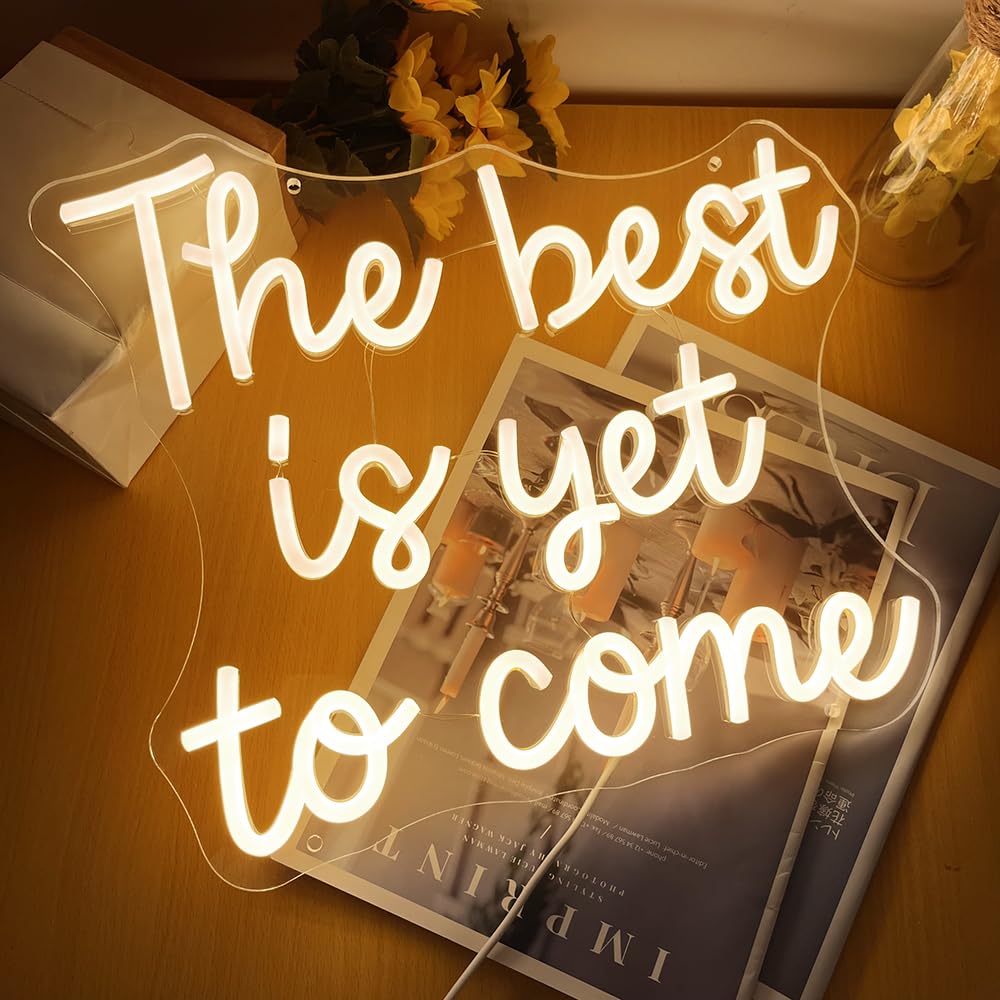 The Best Is Yet To Come Neon Sign Graduation Neon Lights For Backdrop Home Wall Art Office Wedding Birthday Party Kids Room Classroom Decor Prom Graduation Party Women Teens Gifts