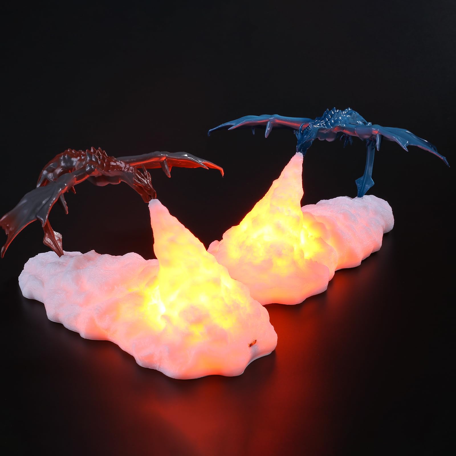 Hgomx Fire Dragon Lamp Light, 3D Printed Night Light Led Moon Light Gift Bedroom Room With Usb Rechargeable (2Pcs,Ice Dragon+Ora