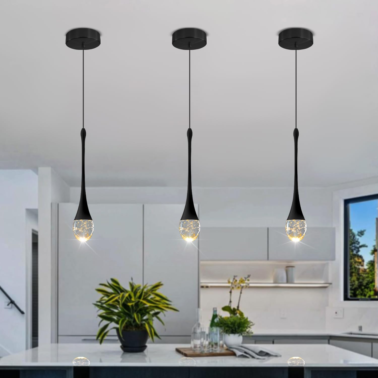 Ykolupty Single Head Black Bubble Crystal Chandelier Beside Pendant Light Kitchen Island Dining Foyer Entrance Chandeliers Moder