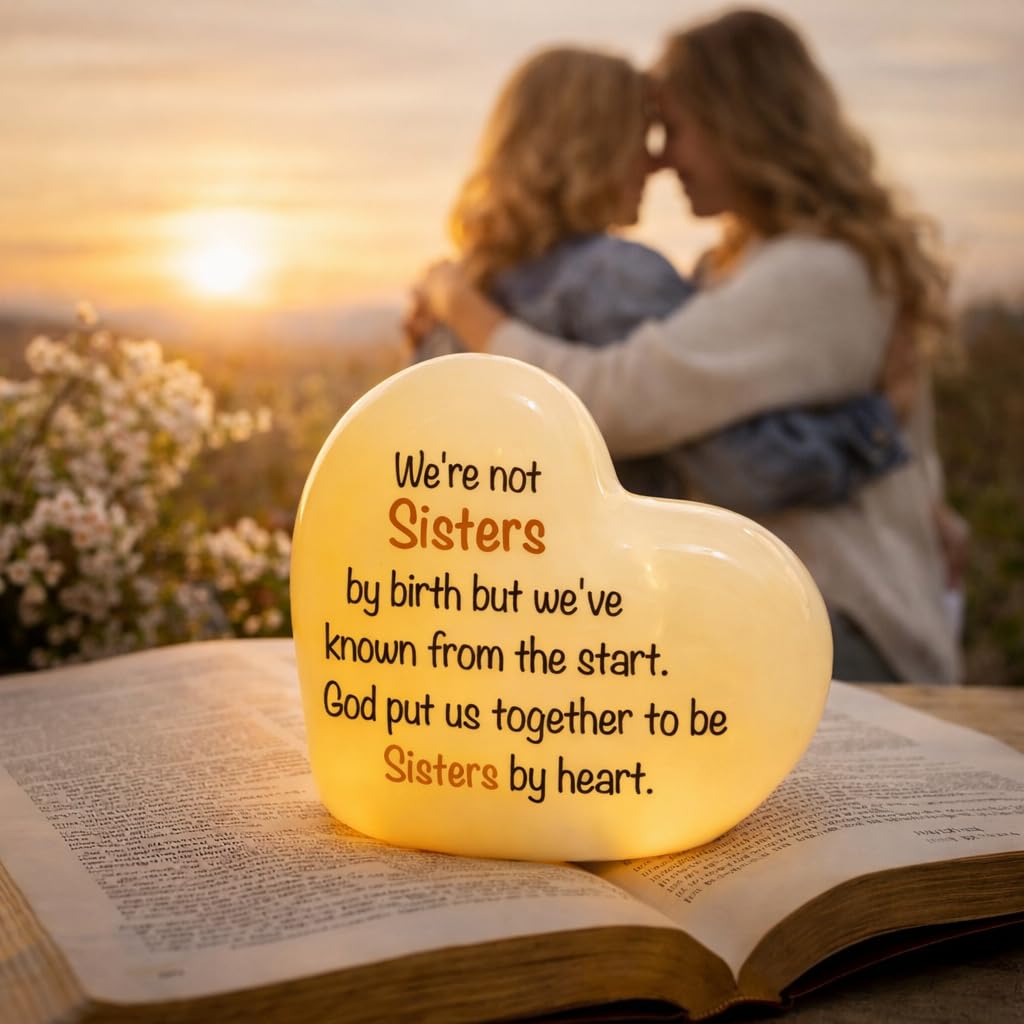 ADAVAS.Y&G Sisters by Heart Ceramic LED Heart Light - Inspirational Christian Gift  Scripture Friendship Love Night Light D?cor