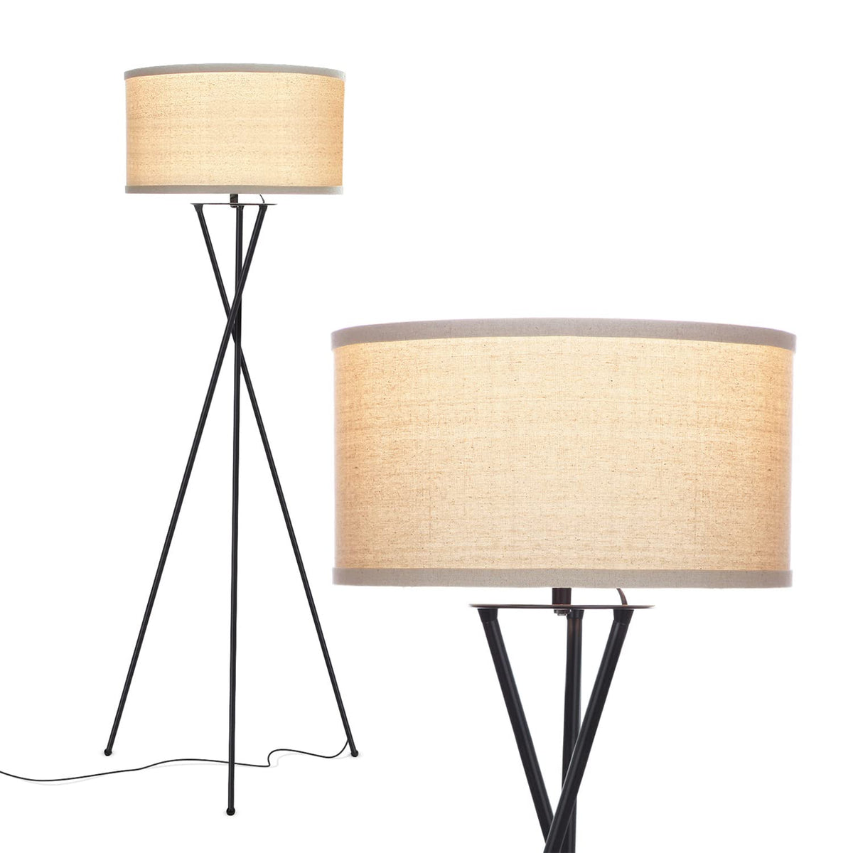 Brightech Jaxon Led Floor Lamp, Modern Lamp For Living Rooms & Offices, Tall Lamp With Contemporary Drum Shade, Gold Tripod Stan