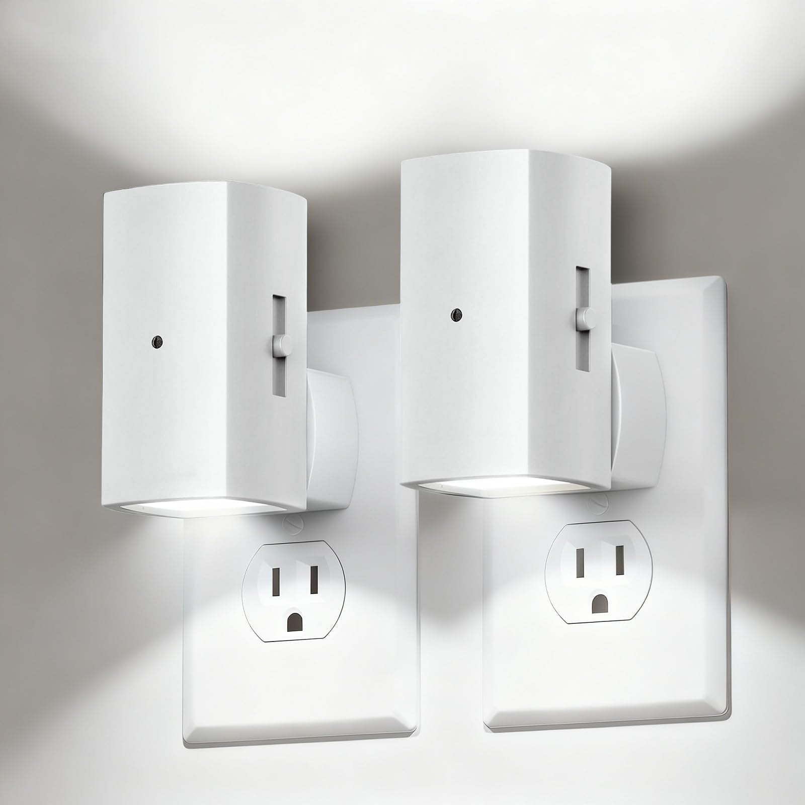 Brightown 2 Pack White Night Lights Plug into Wall  Modern Night Light with Rotating Plug  Dusk to Dawn Sensor  0-100LM Stepless Dimming Aora Night Light for Hallway Bedroom Bathroom  Pure White