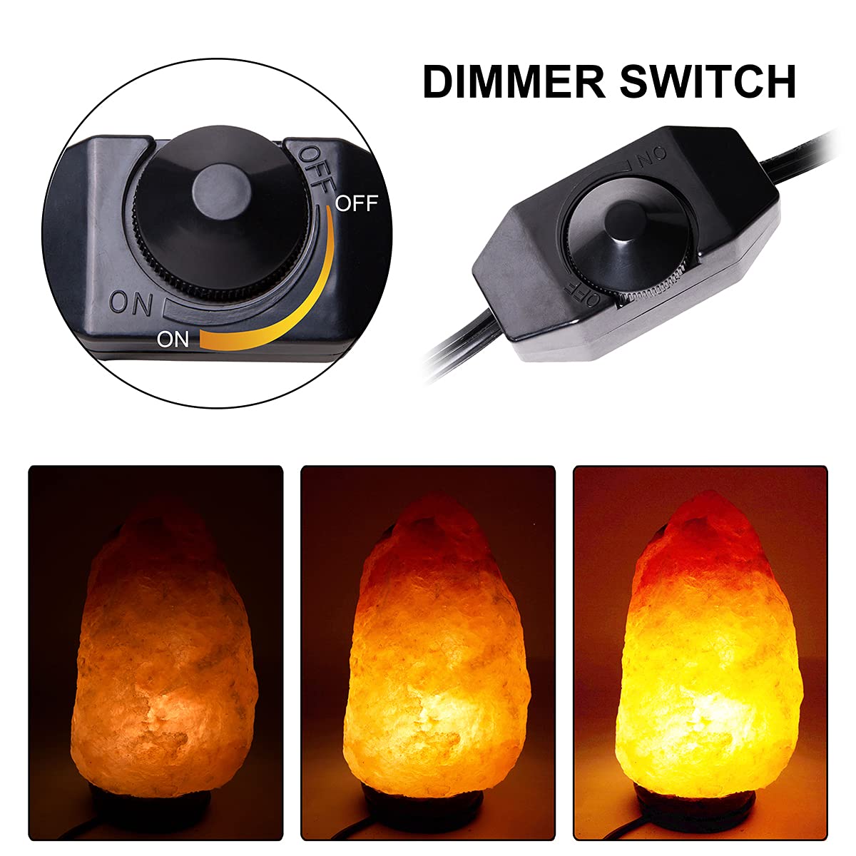 OHLGT Salt Lamp Cord Replacement with Dimmer Switch, E12 Socket, 5ft Cord, Includes 6 Halogen Bulbs, C Type Clip Socket, Plastic