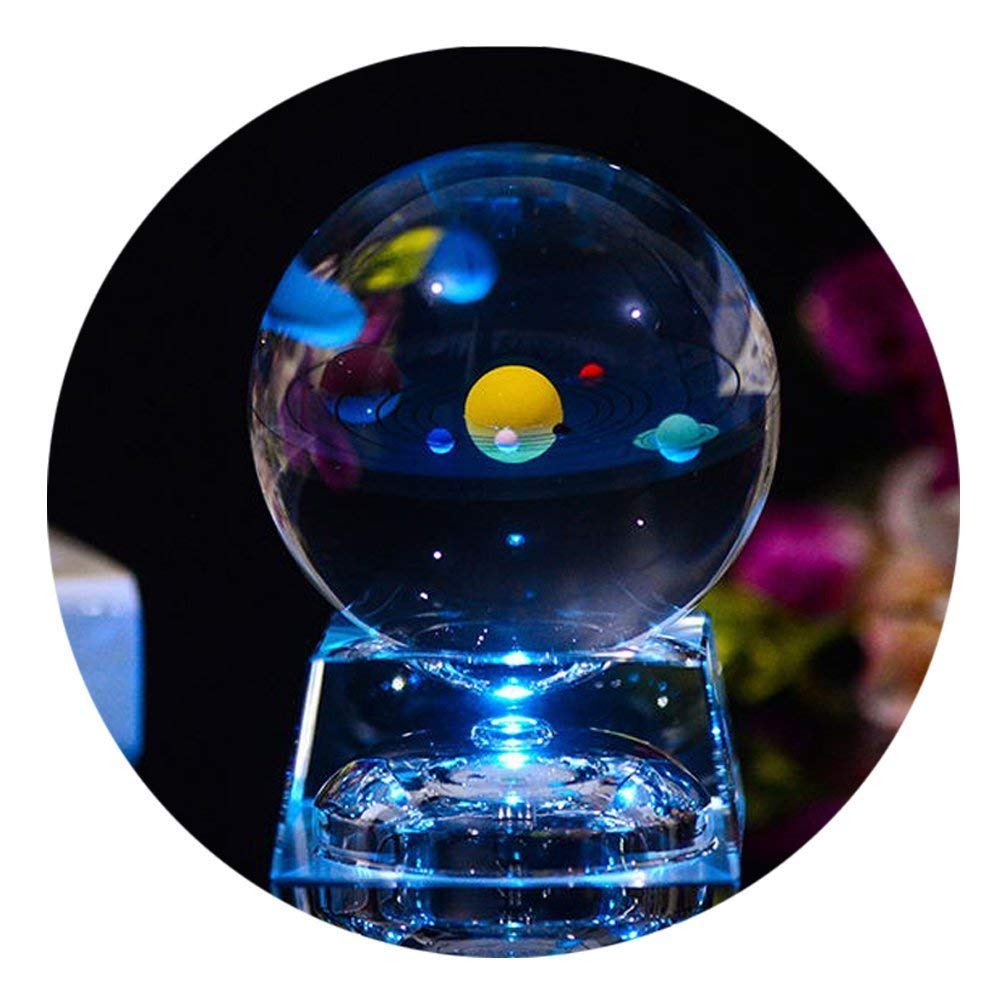 FTYTEK 3D Crystal Ball with LED Base, 80mm Clear Solar System Model, Blue, Model SJQ007H