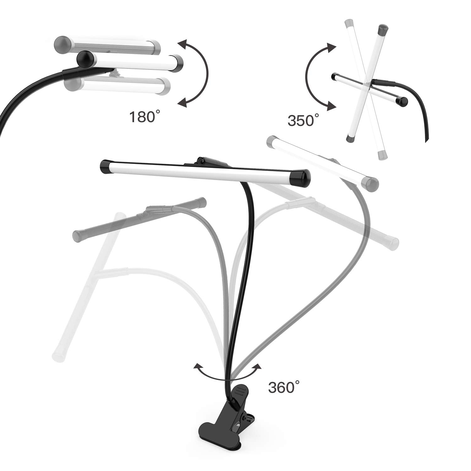 YOUKOYI LED Desk Lamp with Clamp, 10 Brightness Levels, 3 Color Modes, Flexible Gooseneck, Black