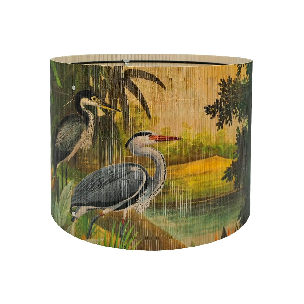 Bamboo Drum Lamp shade for table lamps and floor lamps With Tropical Colorful Animals Design, Art Deco, Rustic And Retro, Groovy