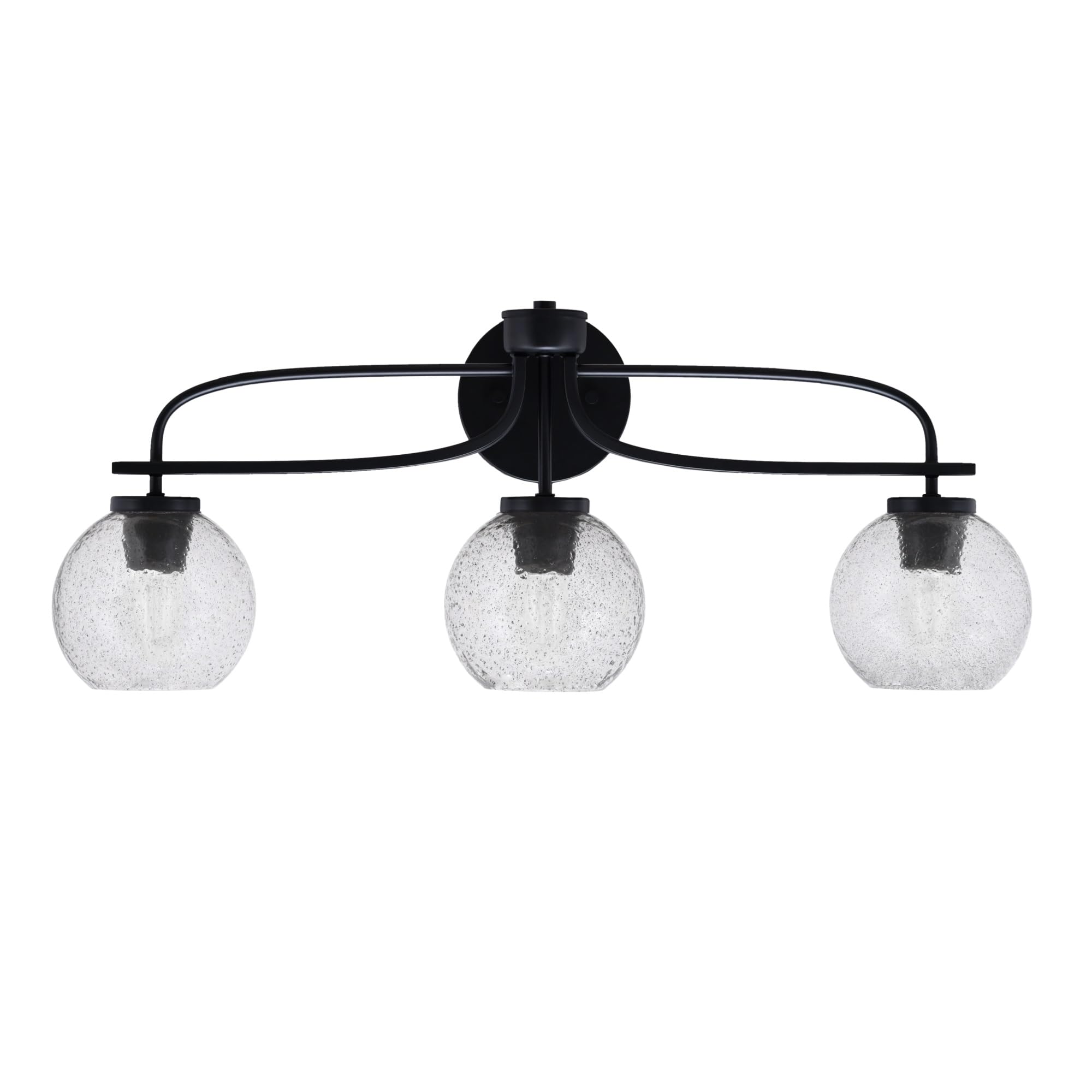 Cavella 3 Light Bath Bar Shown In Matte Black Finish With 5.75" Smoke Bubble Glass