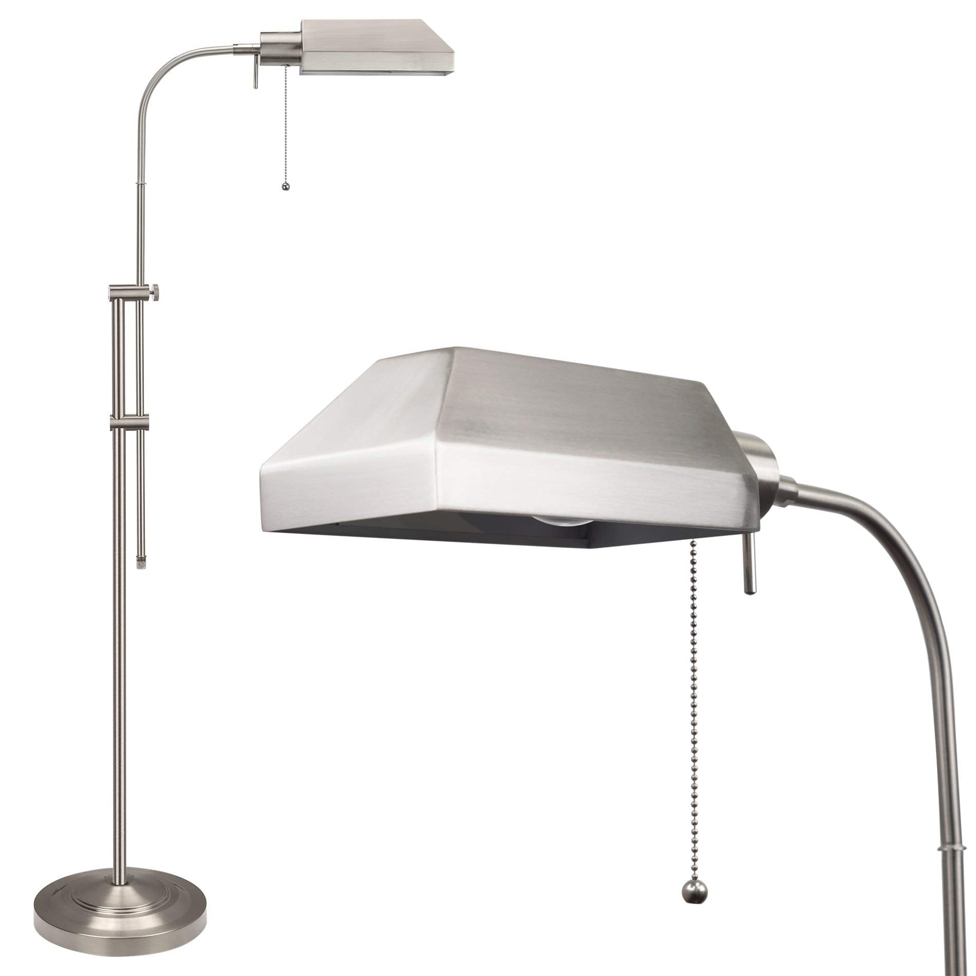 Kira Home Prescott 58'' Modern Adjustable Standing Pharmacy Floor Lamp | Brushed Nickel Finish, Includes 6W LED Bulb (60W eq.) E