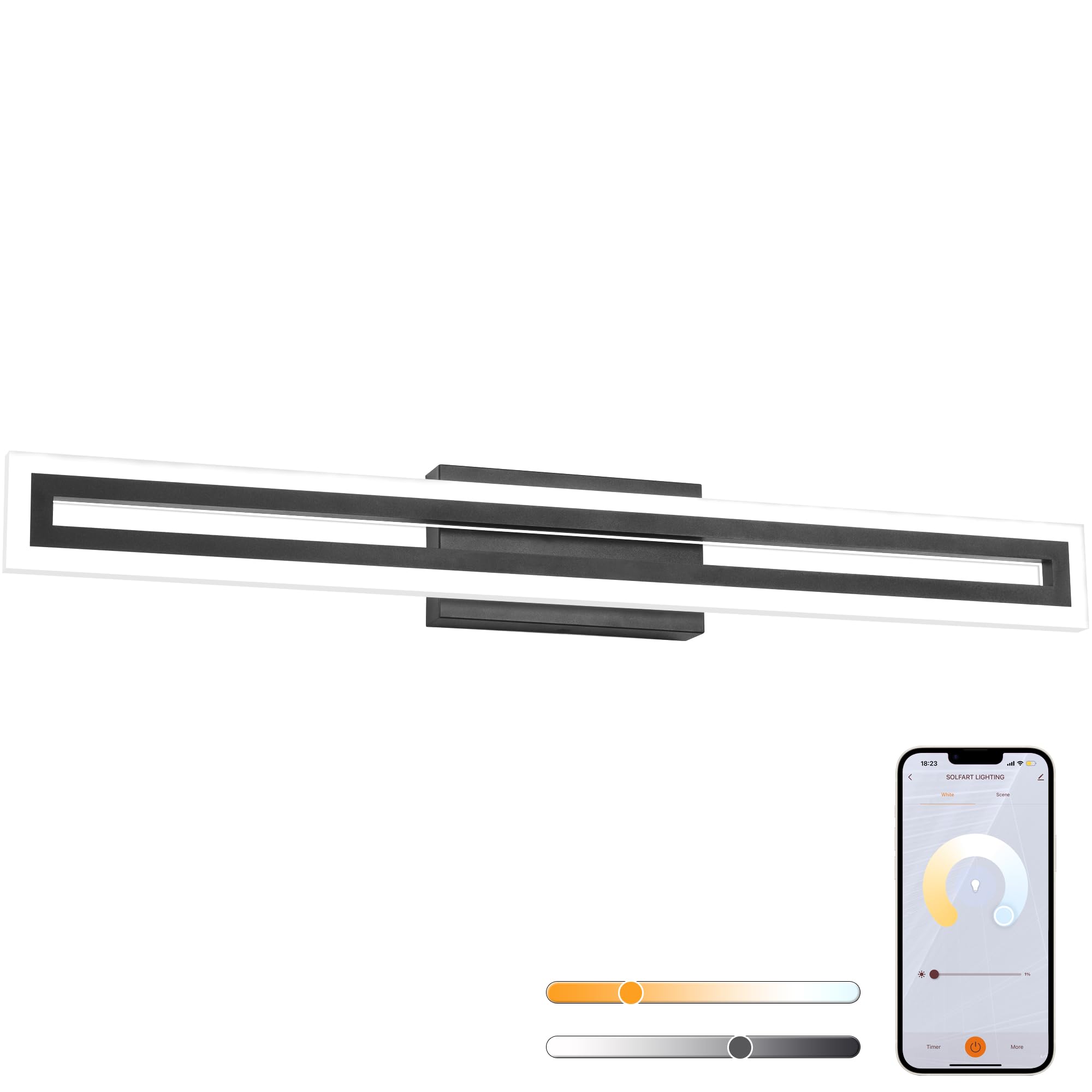 SOLFART Bathroom Light Fixture Over Mirror 32 inch Black LED Dimmable Adjustable with APP Control Model S8300-810mm-6000K-TY