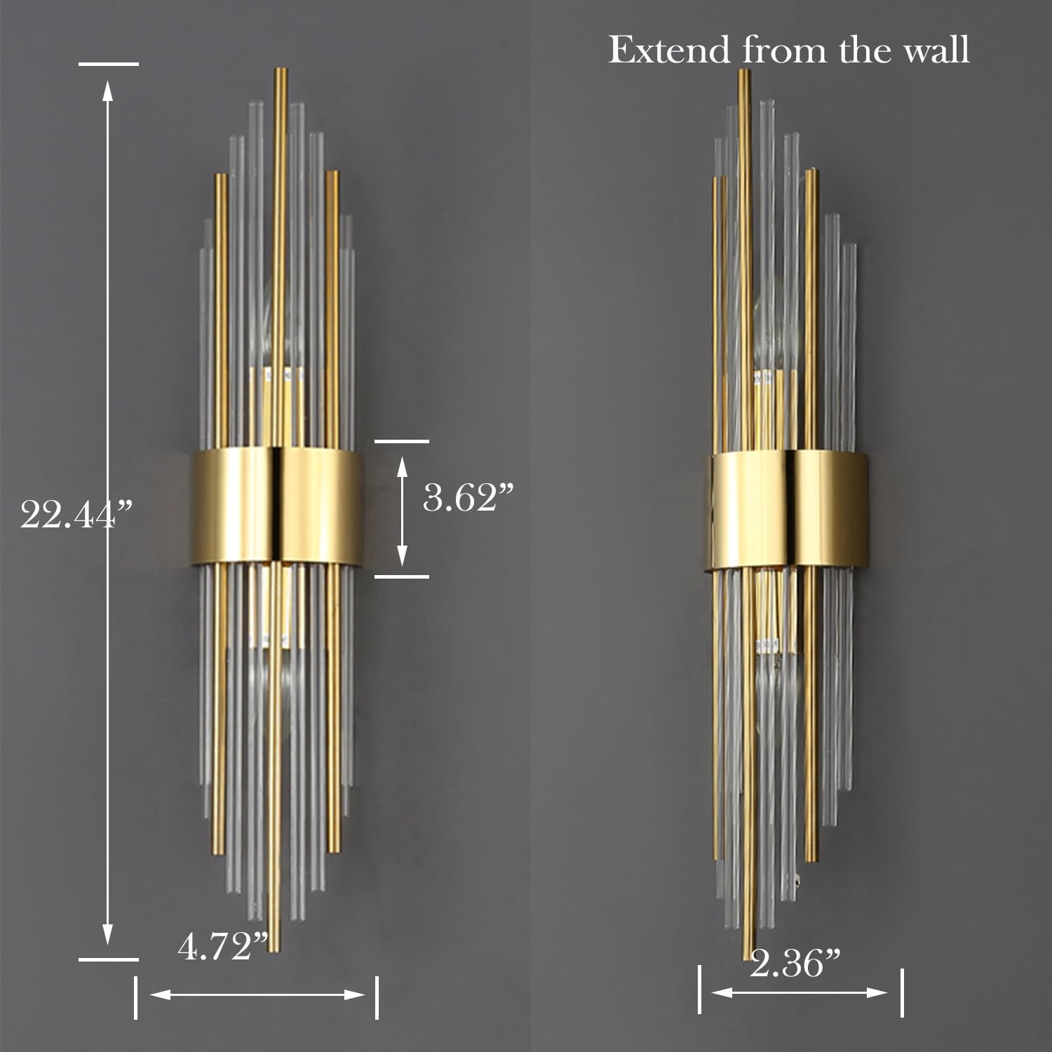 Shawnkey 2-Light Gold Wall Sconce, Modern Brushed Titanium With Clear Glass Crystal For Home Lighting