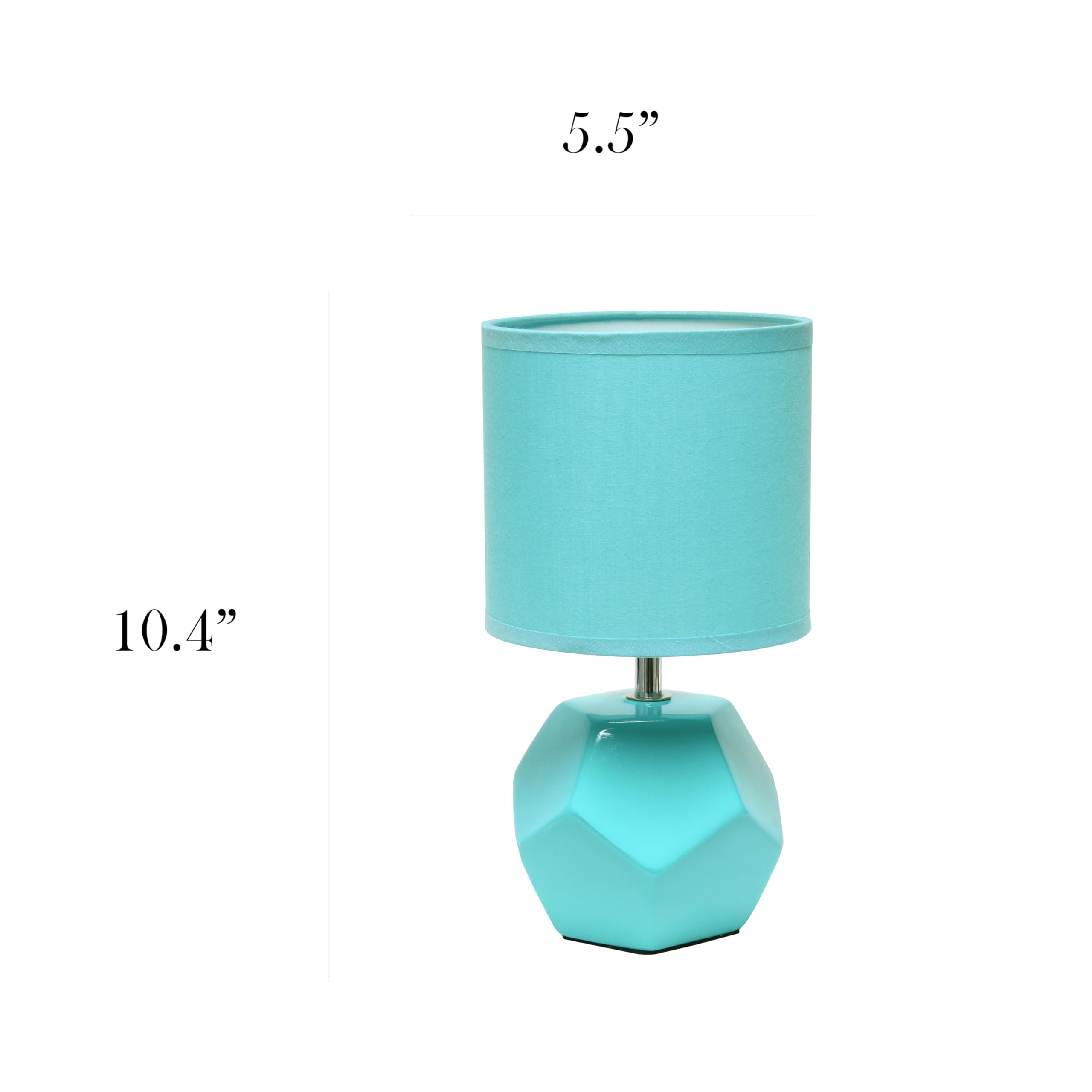 Simple Designs Lt2065-Blu-Lb 10.24'' Round Geometric Prism Mini Table Lamp With Matching Fabric Shade, Led Bulb Included, Blue