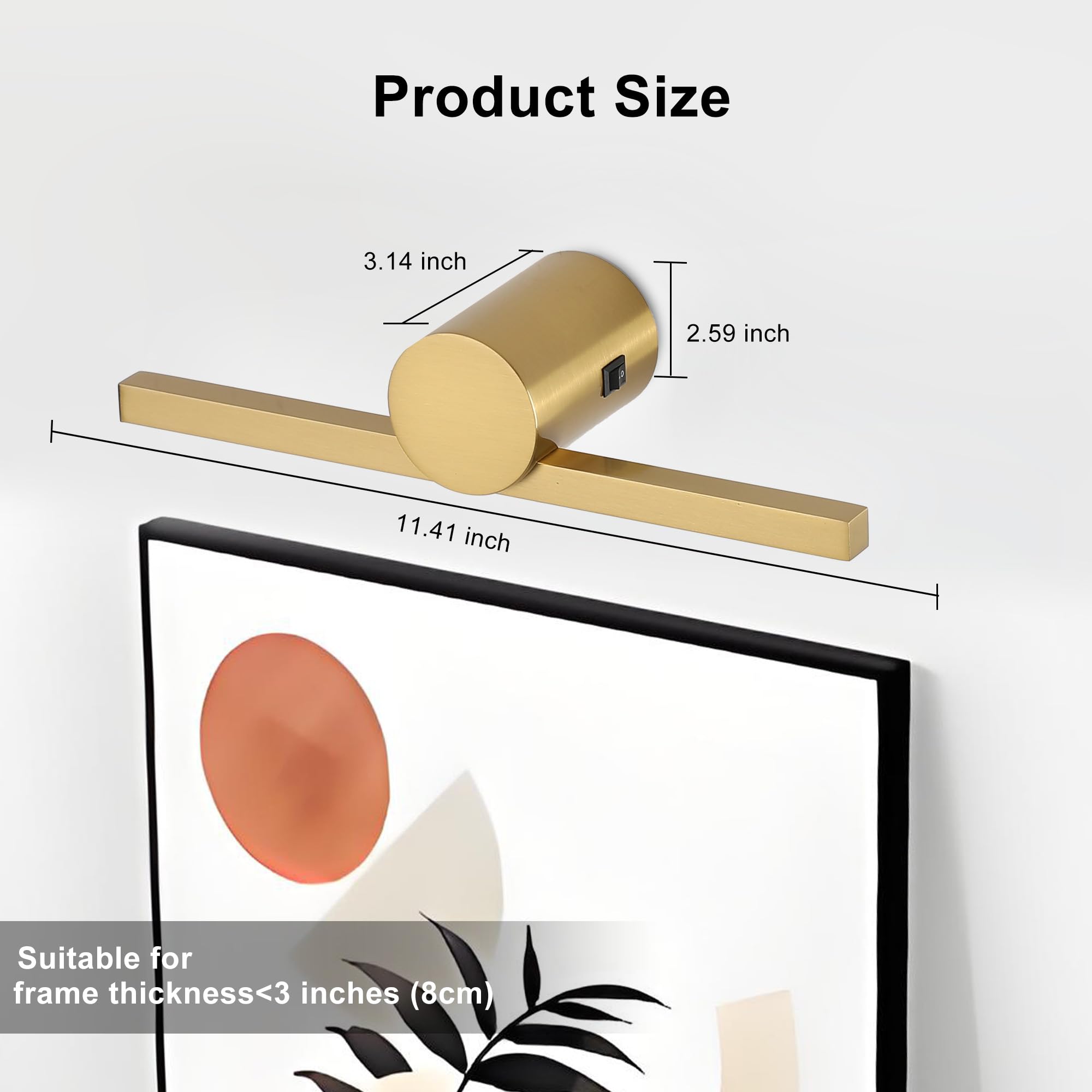 Zitostory Battery Operated Picture Light With Remote Wireless Dimmable Art Lights For discomfort-reducingtings Rechargeable Gallery Light Artwork Lighting For Canvas  Portrait (Gold 11.4 Inch)