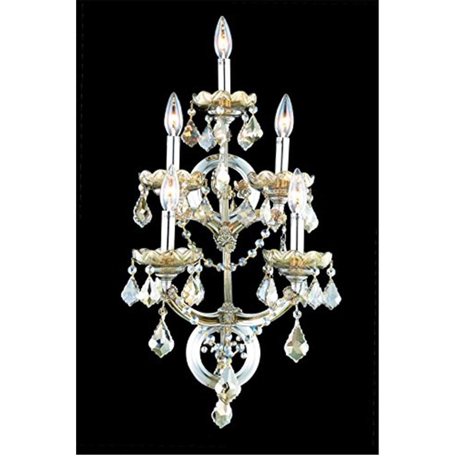 Elegant Lighting Maria Theresa Collection 5Light Wall Sconce with Royal Cut Golden Teak Crystals, Golden Teak Finish