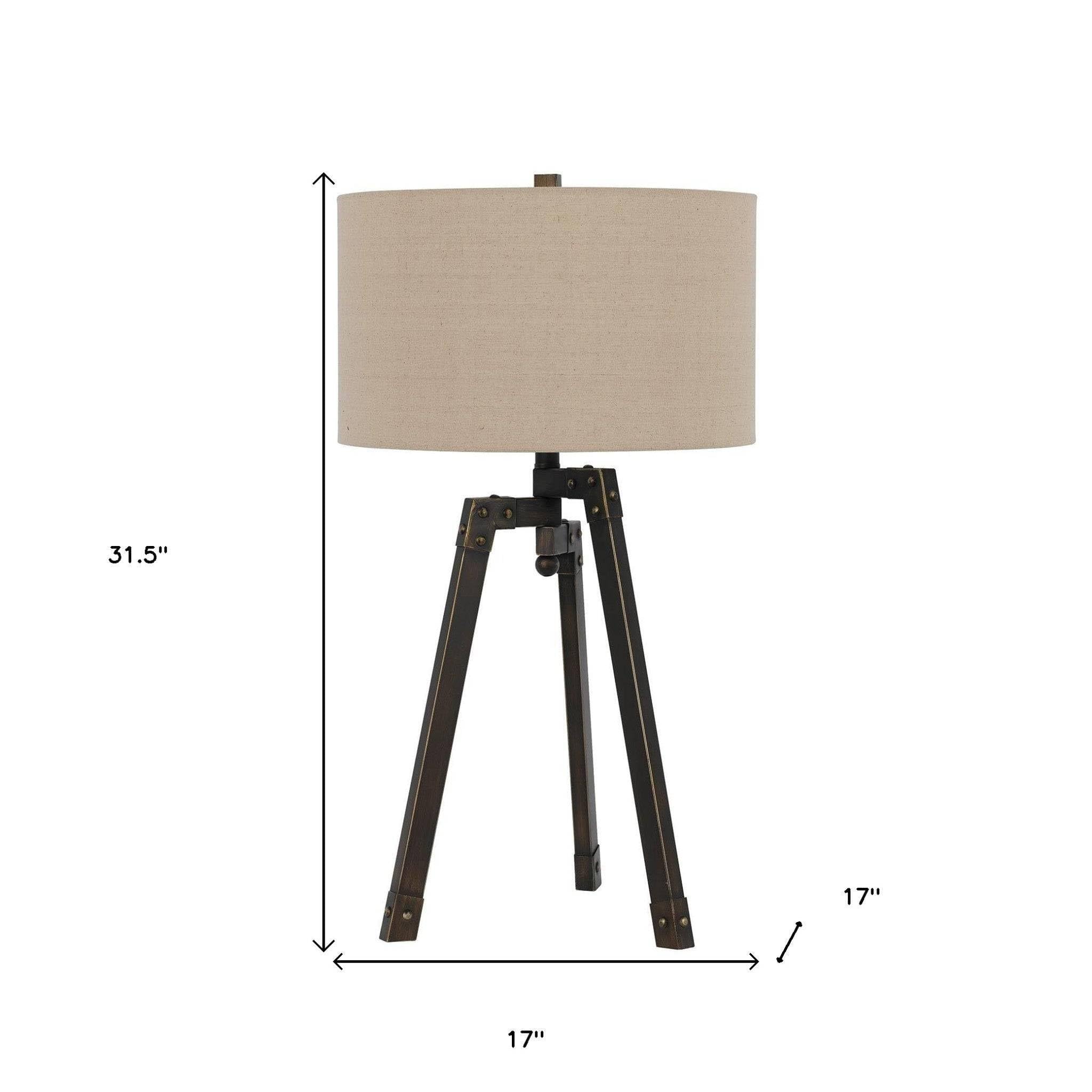 HomeRoots Charcoal Metal Table Lamp with Tan Drum Shade, Model 524695, 32 in. Height