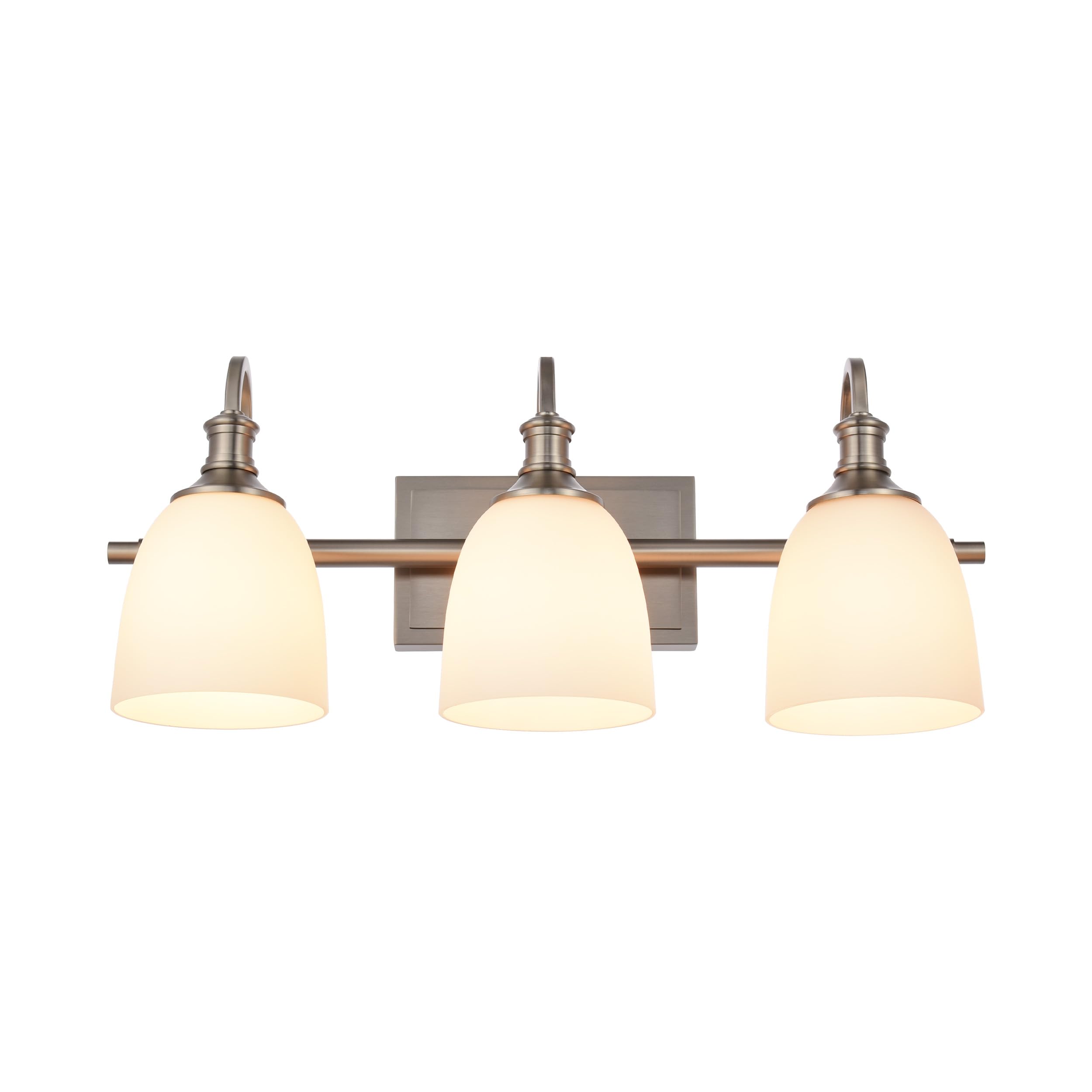 Hanaloa Bathroom Vanity Light Fixtures, Vintage Brushed Nickel 3 Lights Wall Sconce Lighting With Opal Glass Shade, Porch Wall Mount Light Fixture For Bathroom, Mirror Cabinets Hallway Stairs