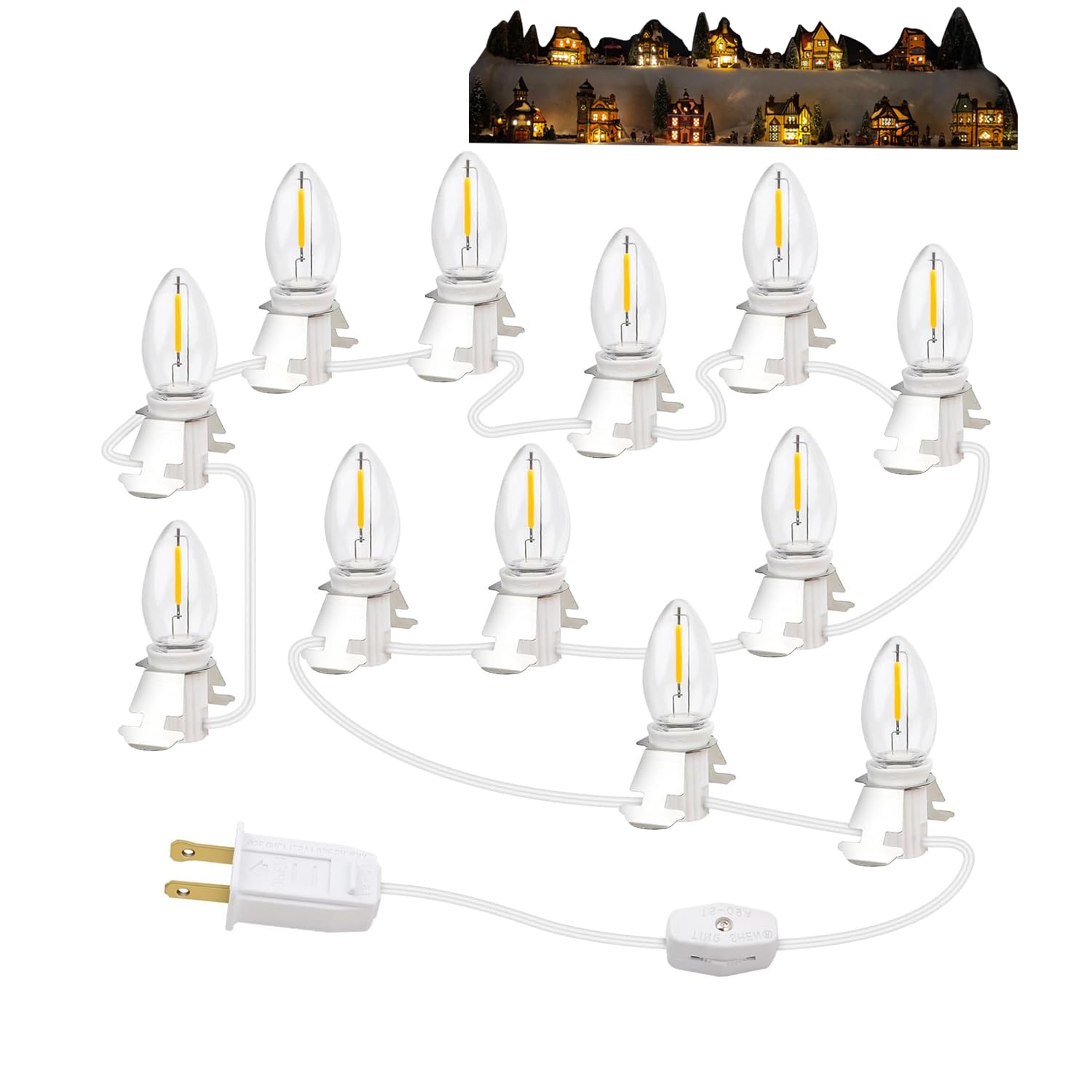 Uause For Christmas Village Houses Craft Decoration Led Light Bulb C7 Cord Clip Lights Christmas Cabin Accessory Cord With 12 Le
