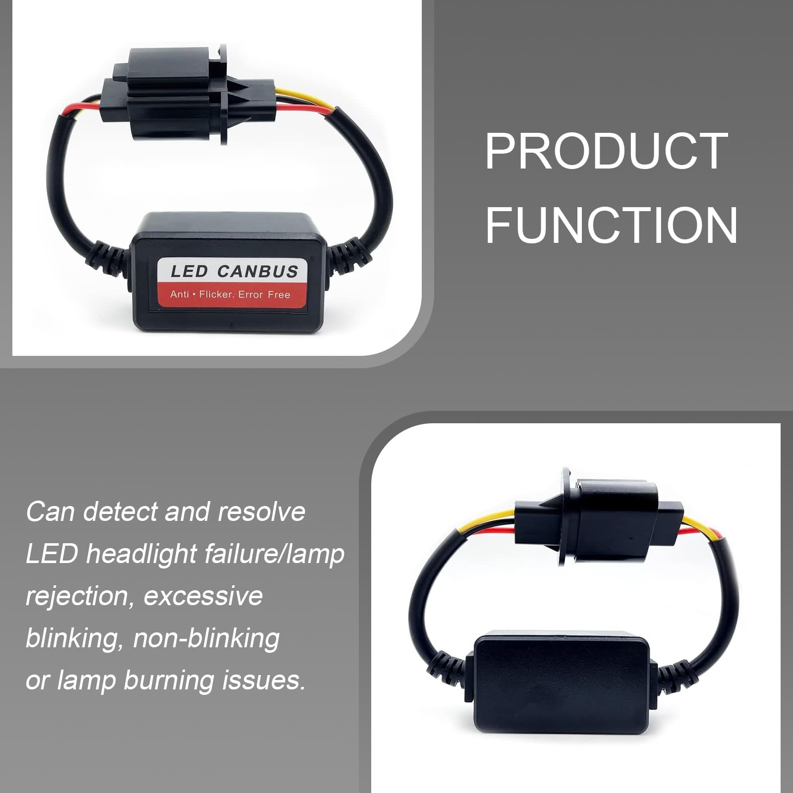 Yumfugu H13/9008 LED Light Canbus Decoder Pack - 2 High Power Error Code Cancelers, Anti Flicker Harness for LED Systems, Black