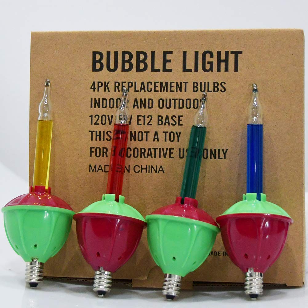 Romasaty Christmas Bubble Lights - 4 Pack Multi-Color C7/E12 Candelabra Base Holiday Decoration