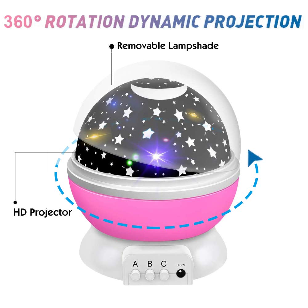 Borelor Star Night Light Projector, 12 Color Modes, 3 Piece Set, USB, Red, Model 178
