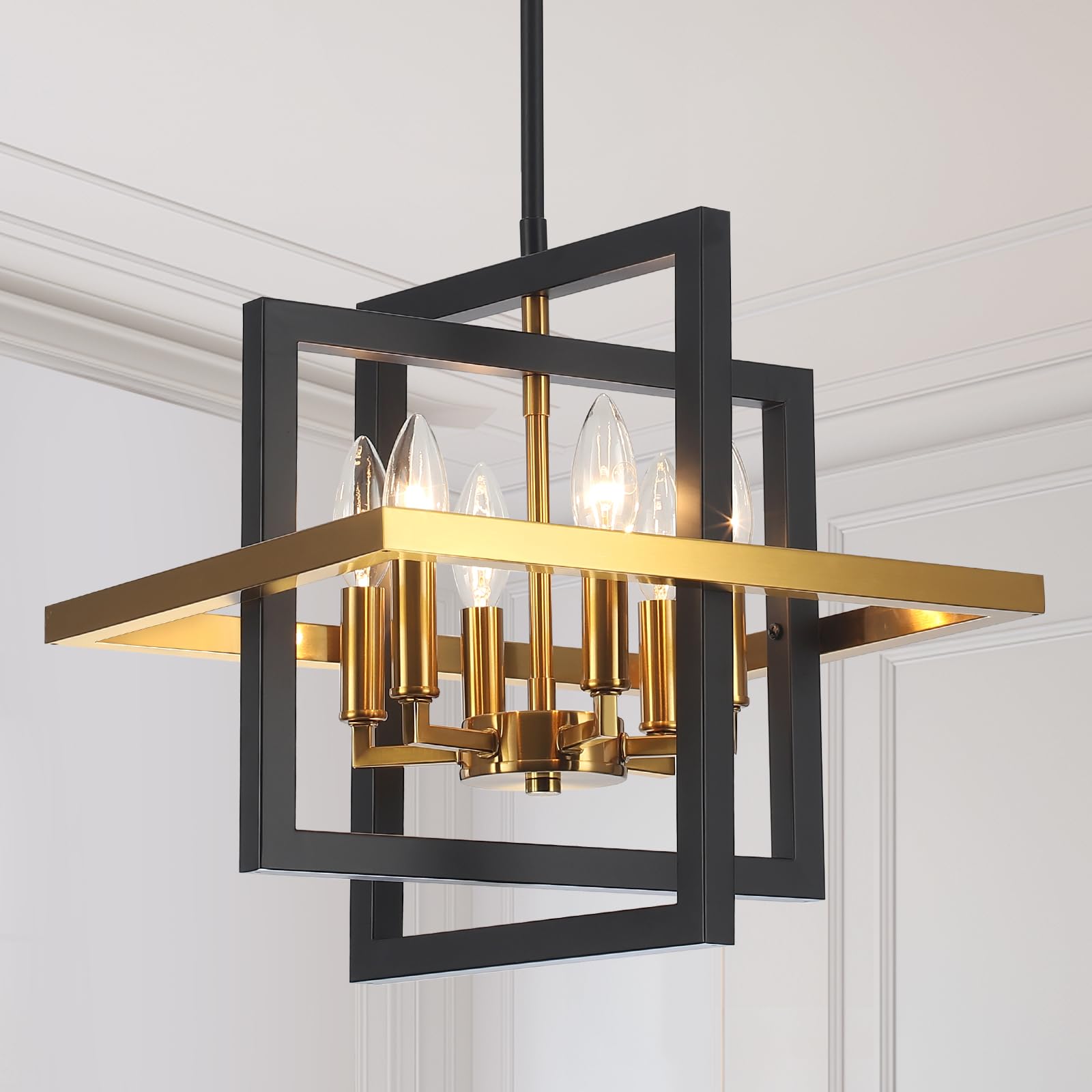 SJCCDSGS Small Black and Gold Chandelier- 6 Lights Geometric Pendant Light Fixture, Modern Industrial Chandeliers Hanging Lights