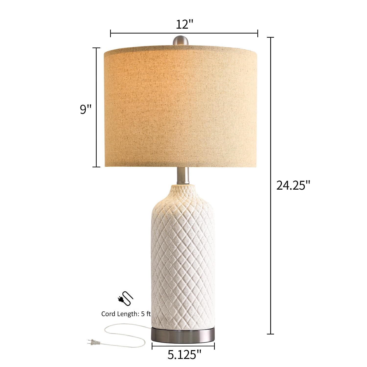 G-Safava 24.25'' Single Table Lamp For Bedroom Modern Ceramic Nightstand Lamp White Bedside Lamp Boho Living Room Lamp Farmhouse