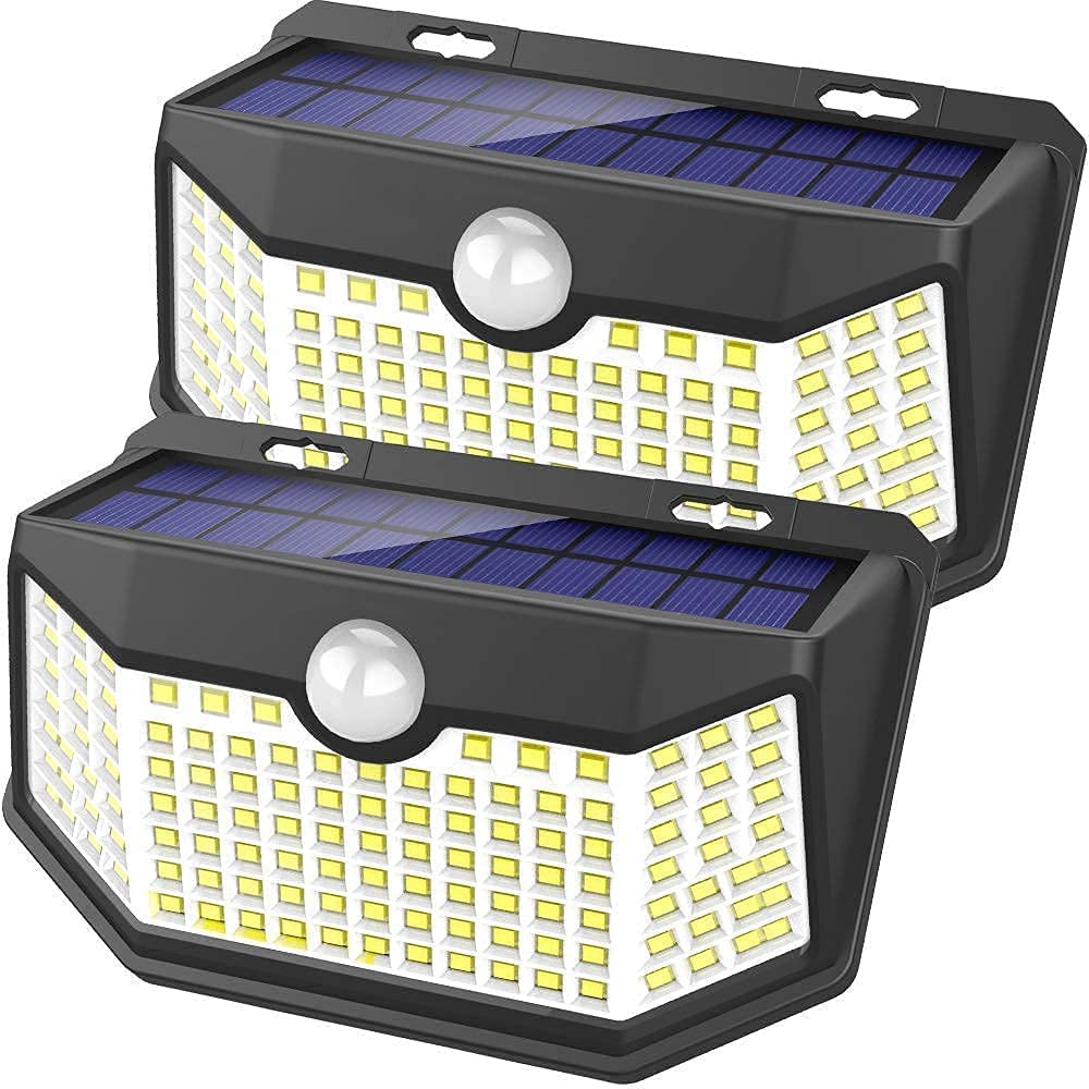 Hmcity Solar Lights Outdoor 120 Led With Lights Reflector And 3 Lighting Modes, Motion Sensor Wall Lights,Ip65 Waterproof Solar
