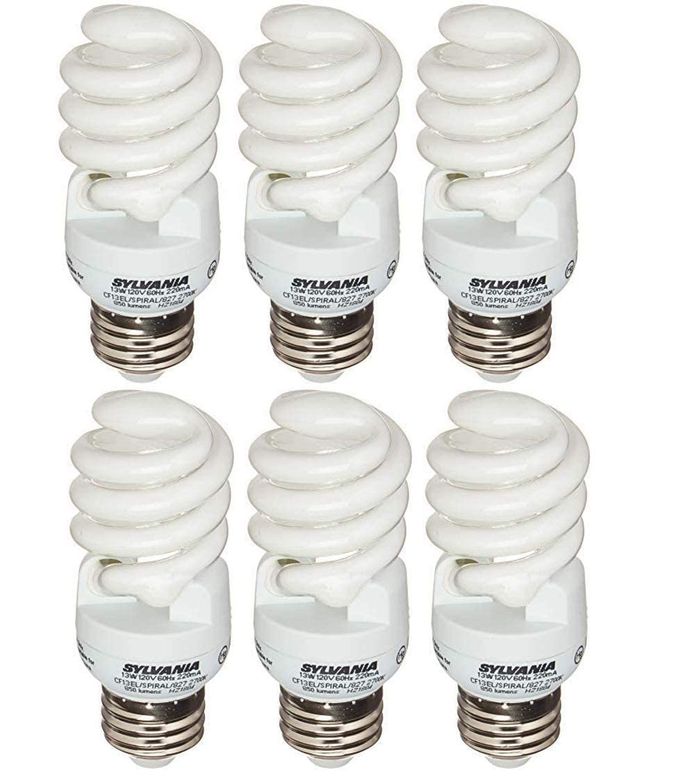 SYLVANIA 13W CFL Light Bulb, 60W Equivalent, 850 Lumens, Soft White, Non-Dimmable, 6 Pack
