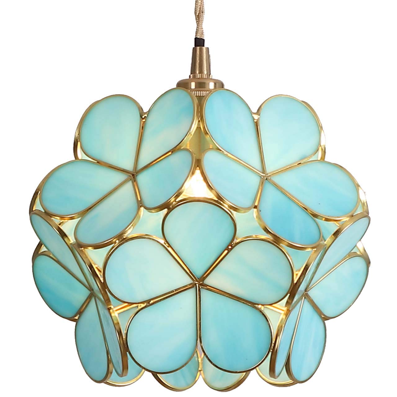 Bieye L10747 Petals Tiffany Style Stained Glass Ceiling Pendant Light with 8-inch Wide Lampshade (Sky Blue, 8 Cherry Blossom)