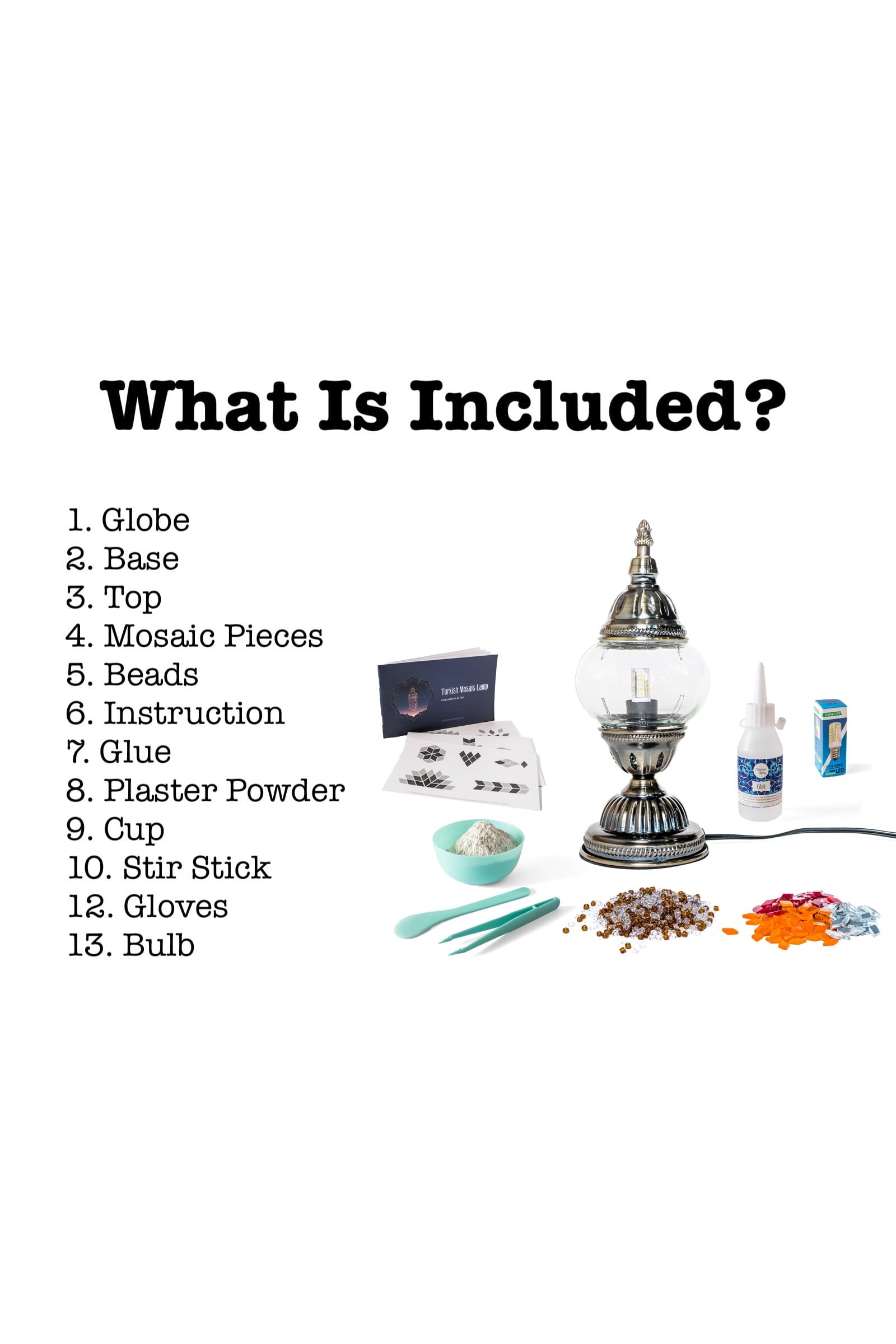 Kraftstories Turkish Mosaic Lamp Kit Diy Glass Decorative Table Bedside Night Light Tabletop For Living Room Bedroom | Make Your Own Lamp | Antique Bronze Base (Sunset)