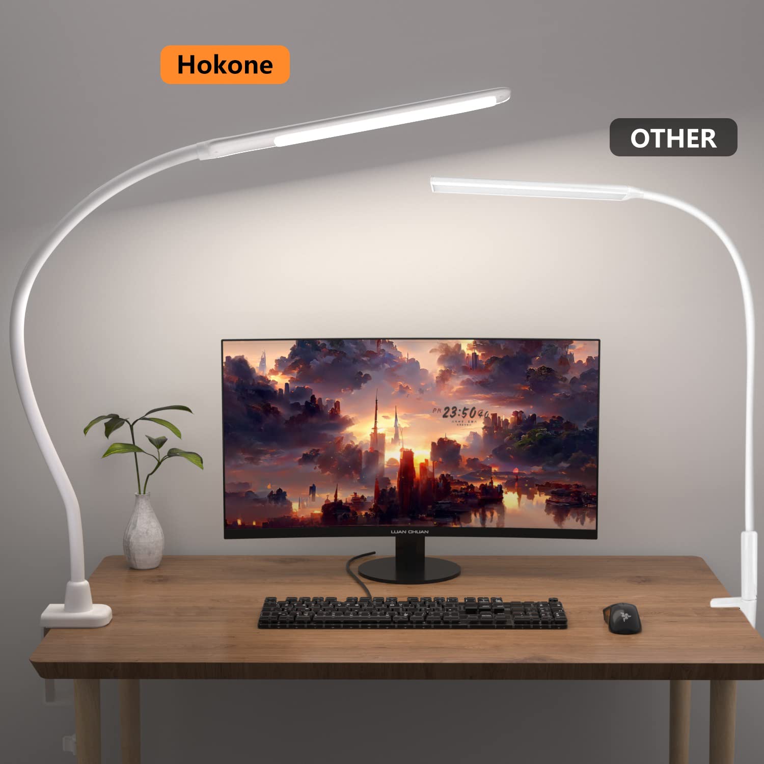 Hokone Led Desk Lamp With Clamp, Gooseneck Touch Control, Dimmable, White