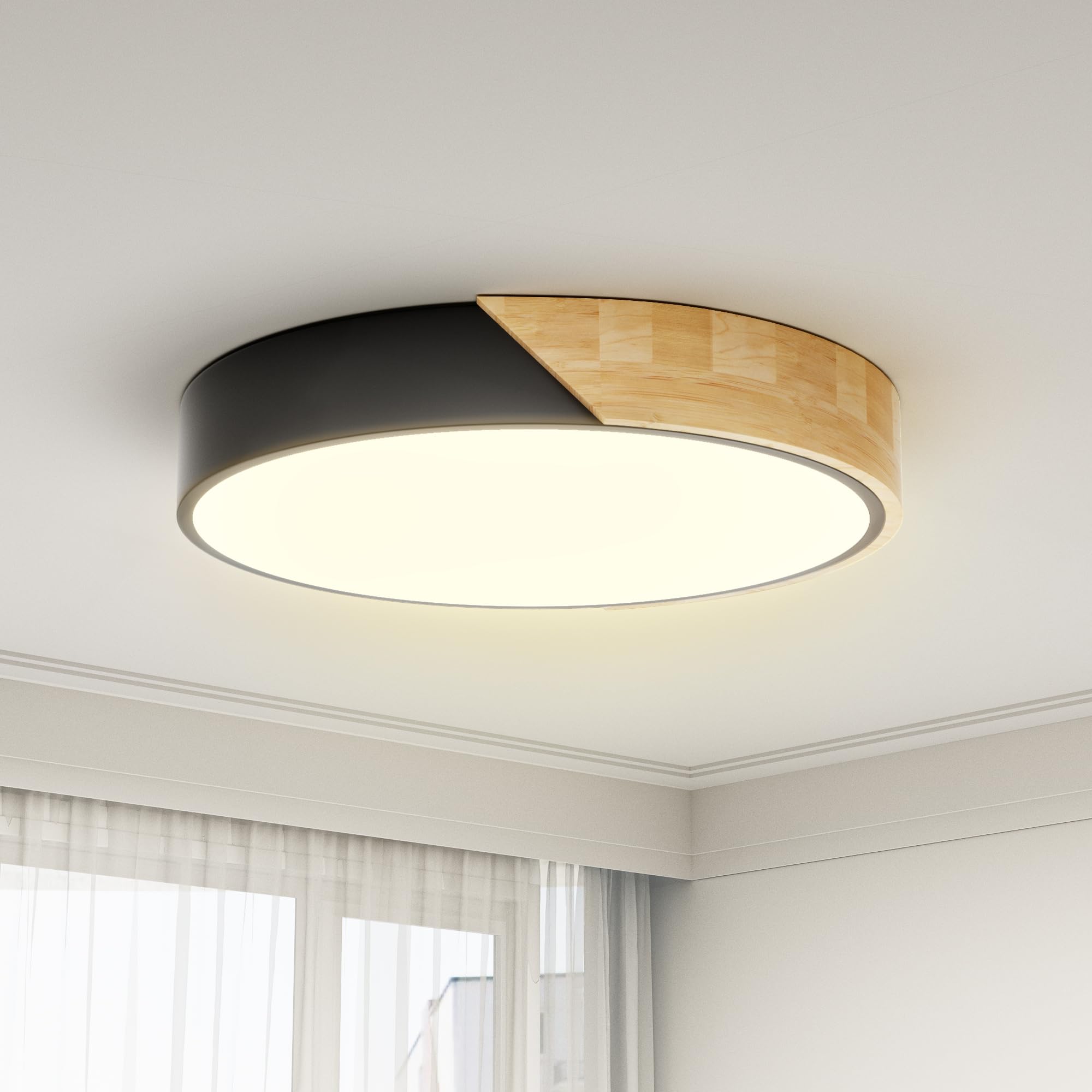 Light Fixtures Ceiling Mount: 12 Inch Natural Wood Flush Mount Ceiling Light 24W Bedroom Lights for Round Led Ceiling Lights for