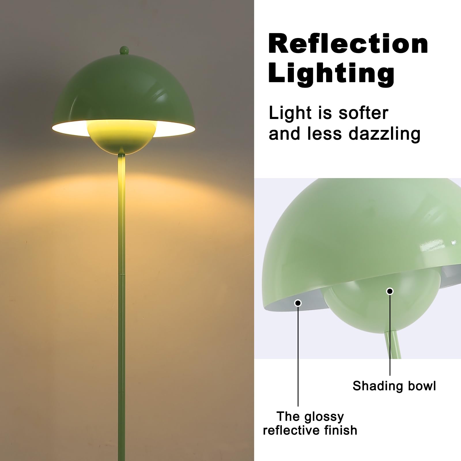 COSYLUX Modern Floor Lamp - Industrial Metal Shade, Tall Standing Design for Living Room, Bedroom, Office - Pastel Green