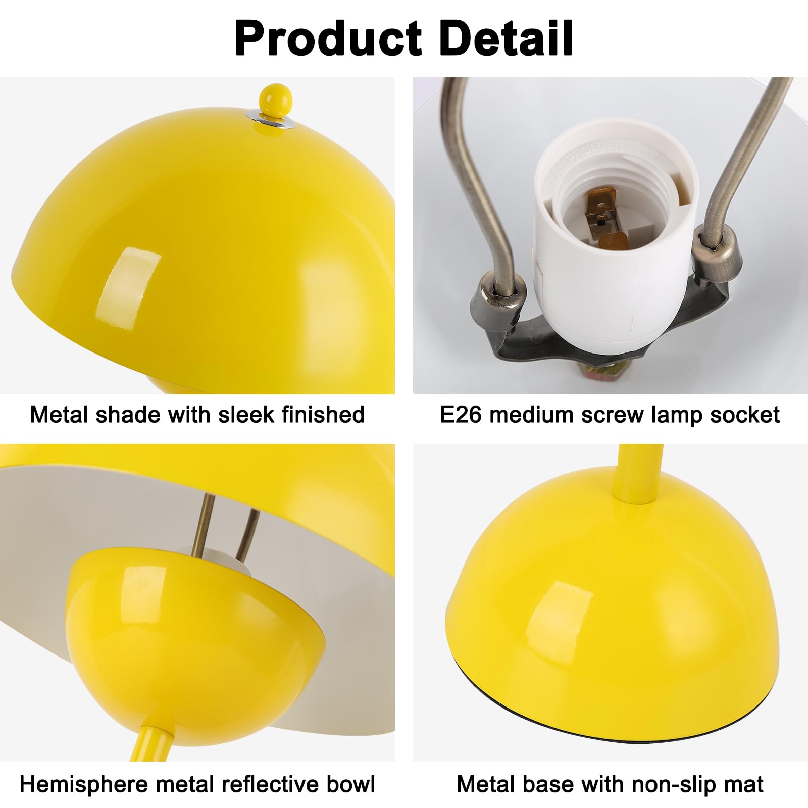 COSYLUX Modern Table Lamp - Metal Dome Shade Reading Light for Bedroom, Office, Kids Room - Yellow