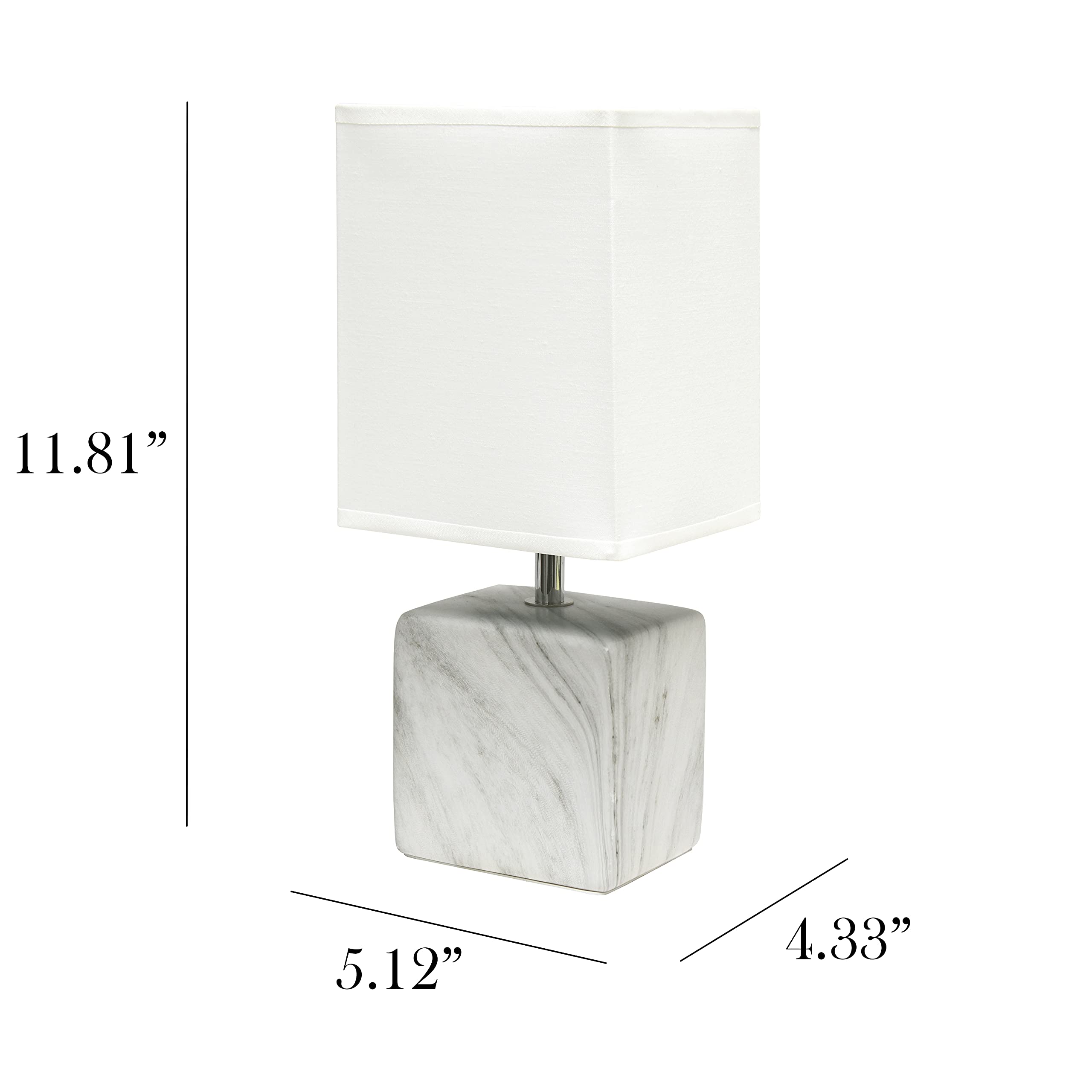 Simple Designs Lt2071-Wow White Gray Petite Marbled Ceramic Bedside Mini Table Lamp With White Fabric Shade