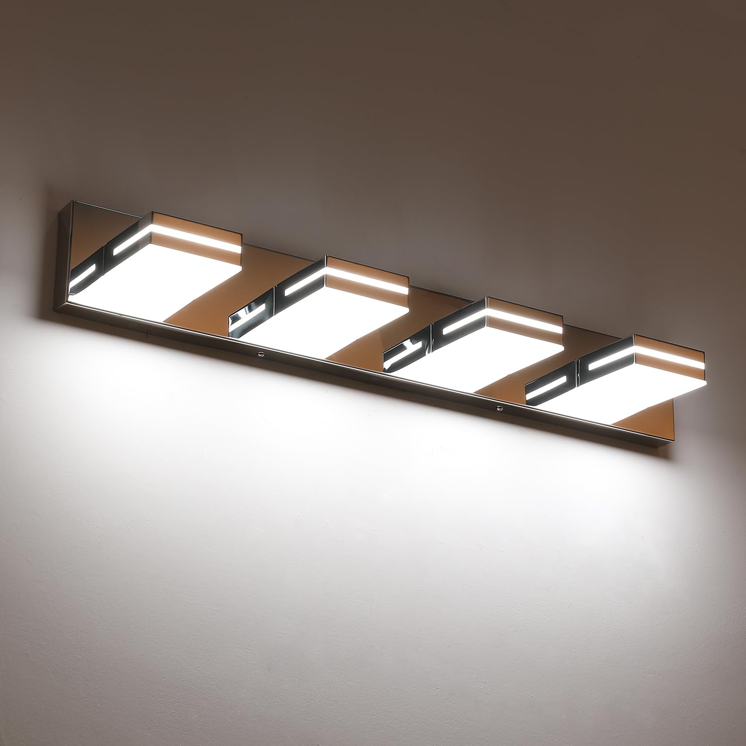 SineRise 4-Light Bathroom Vanity Light Fixture, 30-Inch, Chrome, Modern Acrylic, Model 9553E, Cool White 6000K, Non-dimmable