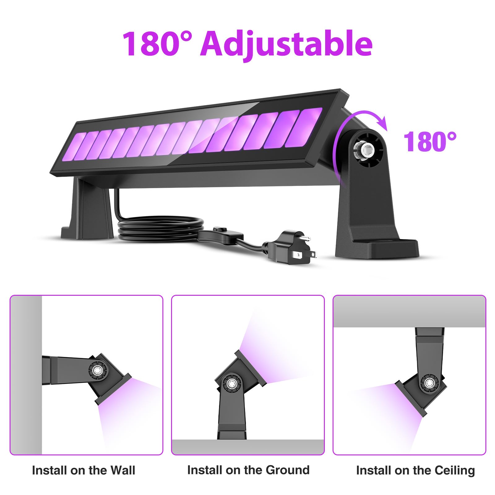 Meloght 45W Led Black Light Bar Black Lights For Glow Party Waterproof Blacklight With Plug & Switch  Halloween Light For Glow In The Dark Party Supplies Bedroom Body discomfort-reducingt Stage Lighting 4 Pack