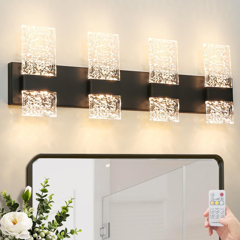 Modern Matte Black 8-Lights Bathroom Vanity Light  Eleglant Led Bathroom Light Fixtures Over Mirror  Dimmable Acrylic Shade Wall Lighting Fixtures  Hardwired Wall Light(H9.25In  L28.35In)
