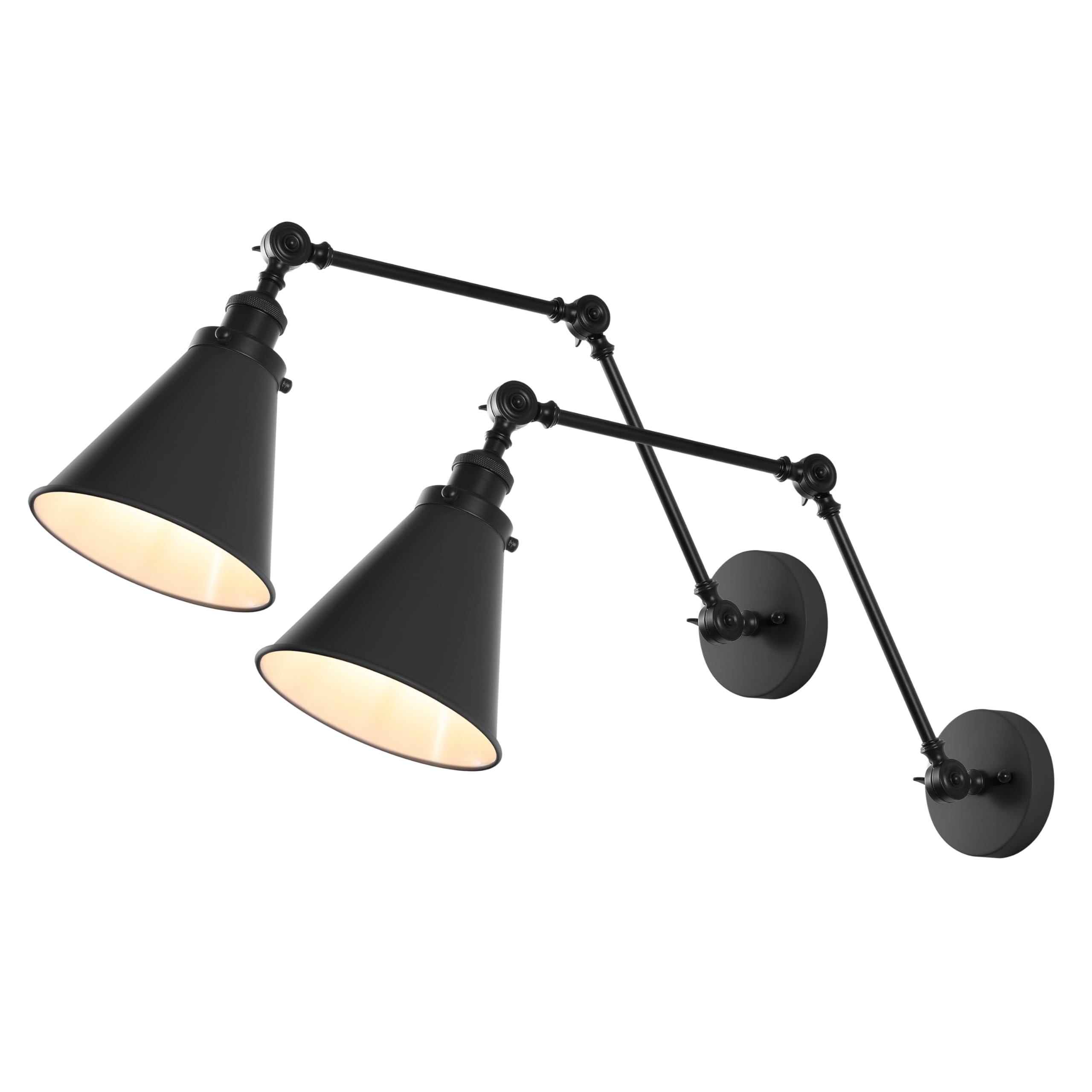 JONATHAN Y 7 Black Classic Industrial Metal Adjustable Arm LED Wall Sconce for Bedside Reading, Farmhouse Swing Arm Wall Lamp wi